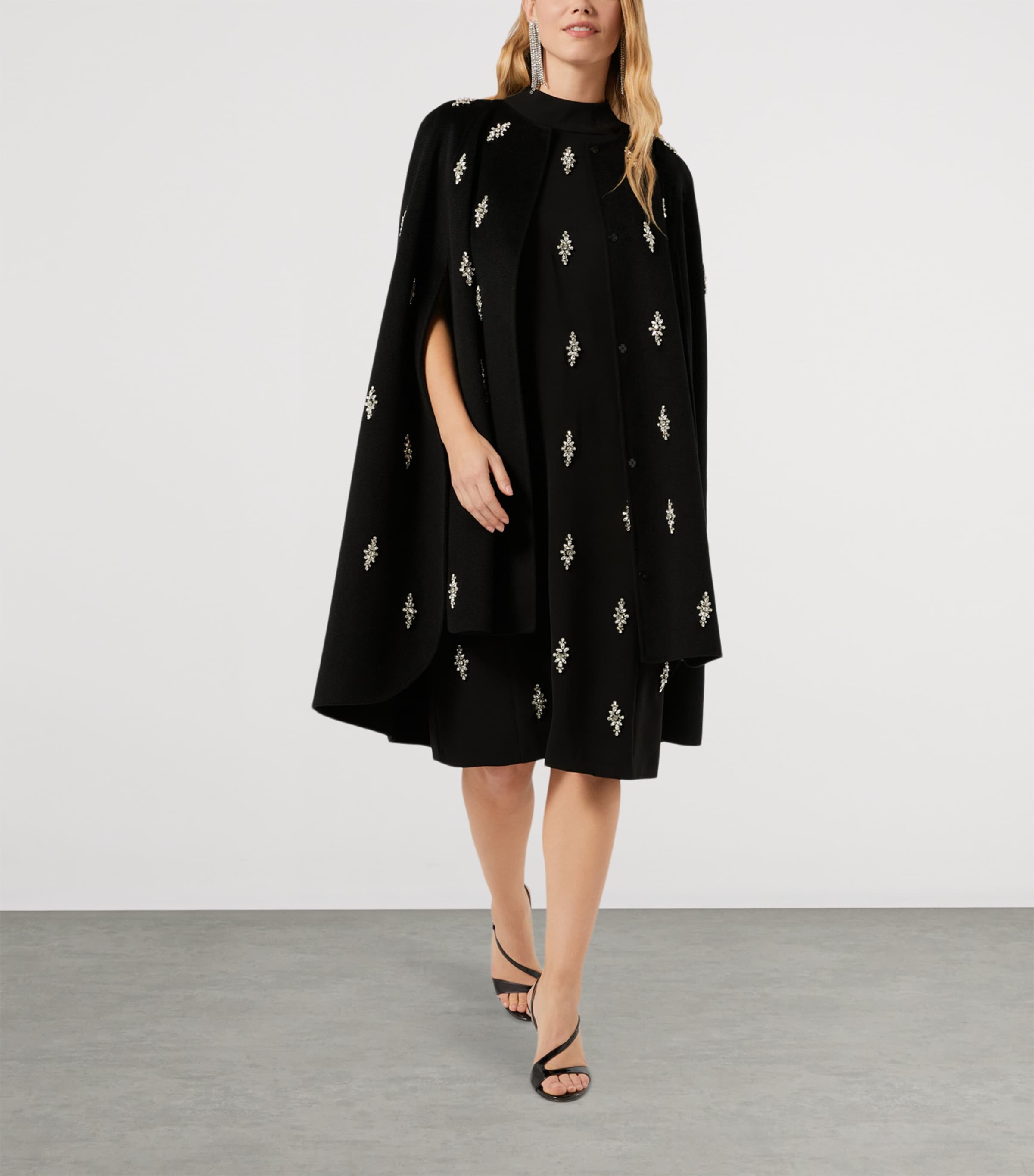 Marina Rinaldi Womens Virgin Wool Embellished Cape Coat Black Image 2