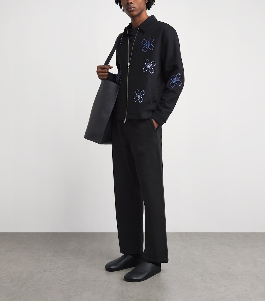 Wax London Mens Organic Cotton Wide-Leg Trousers Black Image 2