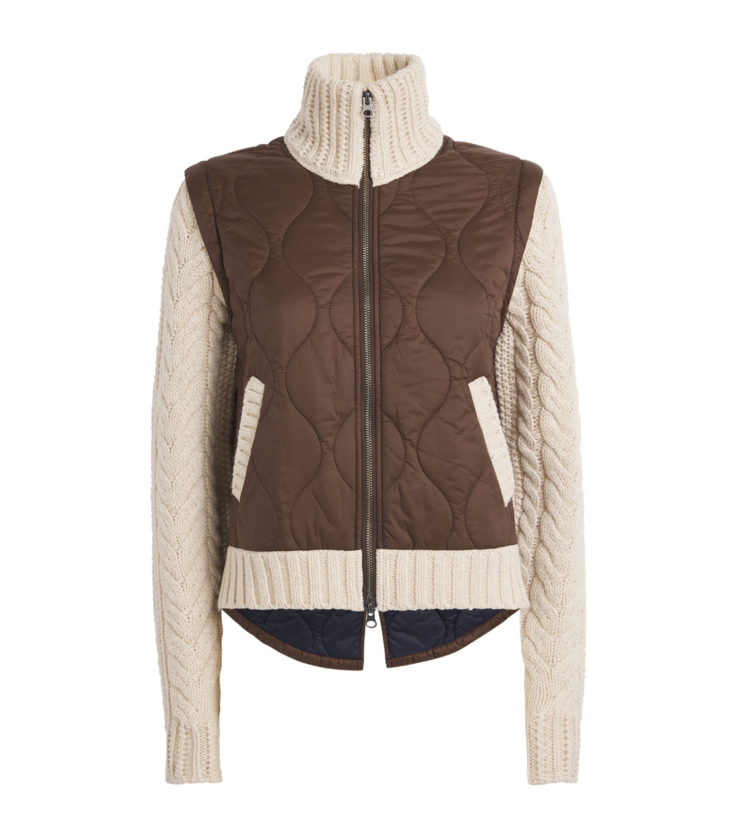 Veronica Beard Knit-sleeve Padded Patra Jacket In Brown