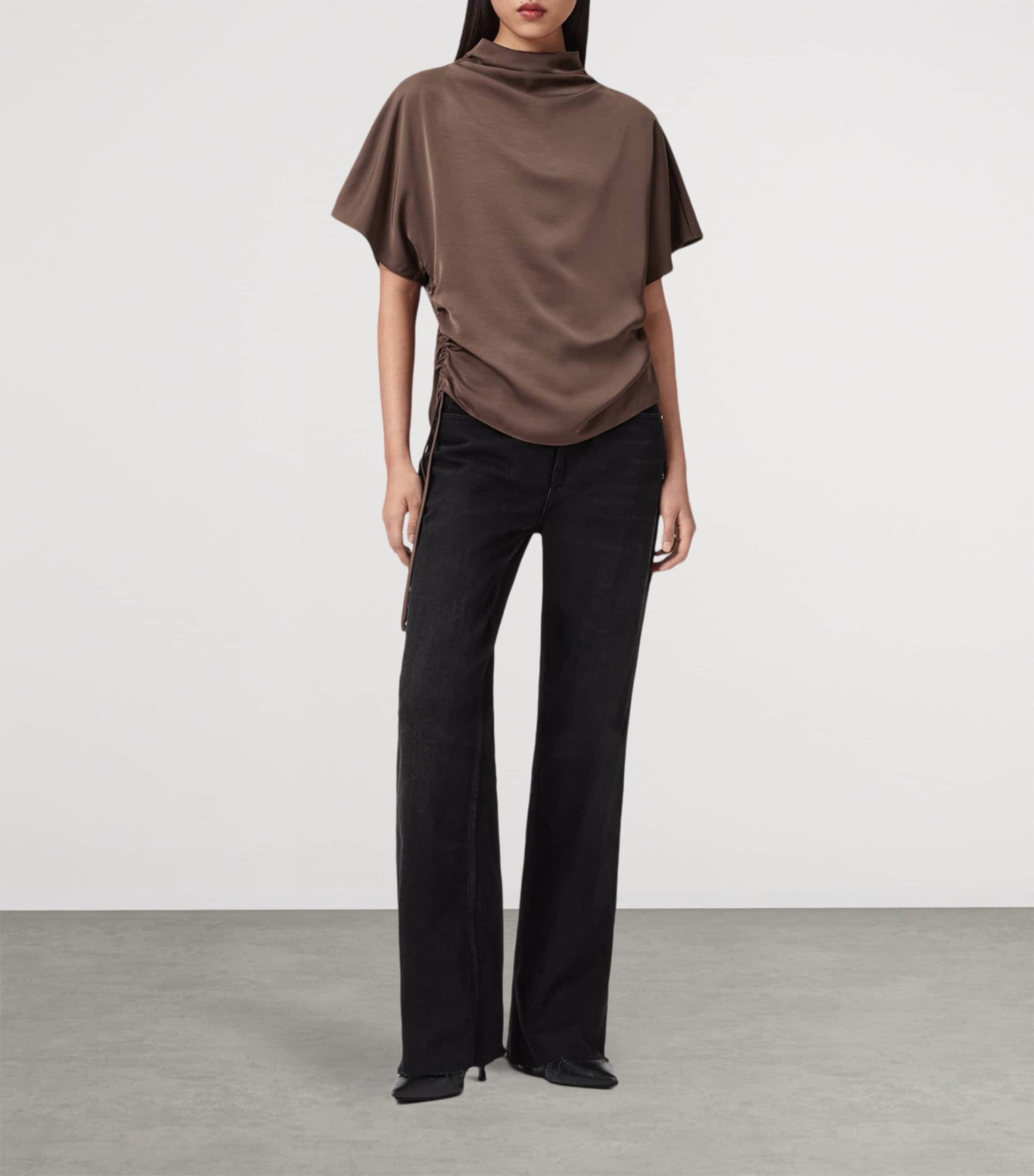 AllSaints Womens Draped Leslie Top Pot Brown Image 2