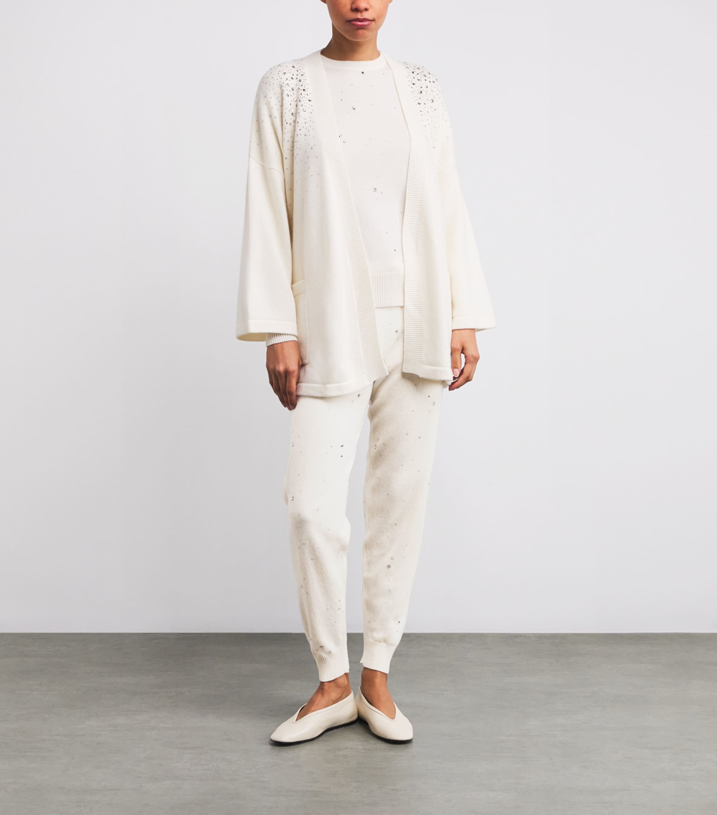 Cashmere Crystal-Embellished Sweatpants WINTER WHITE/SI Image 2