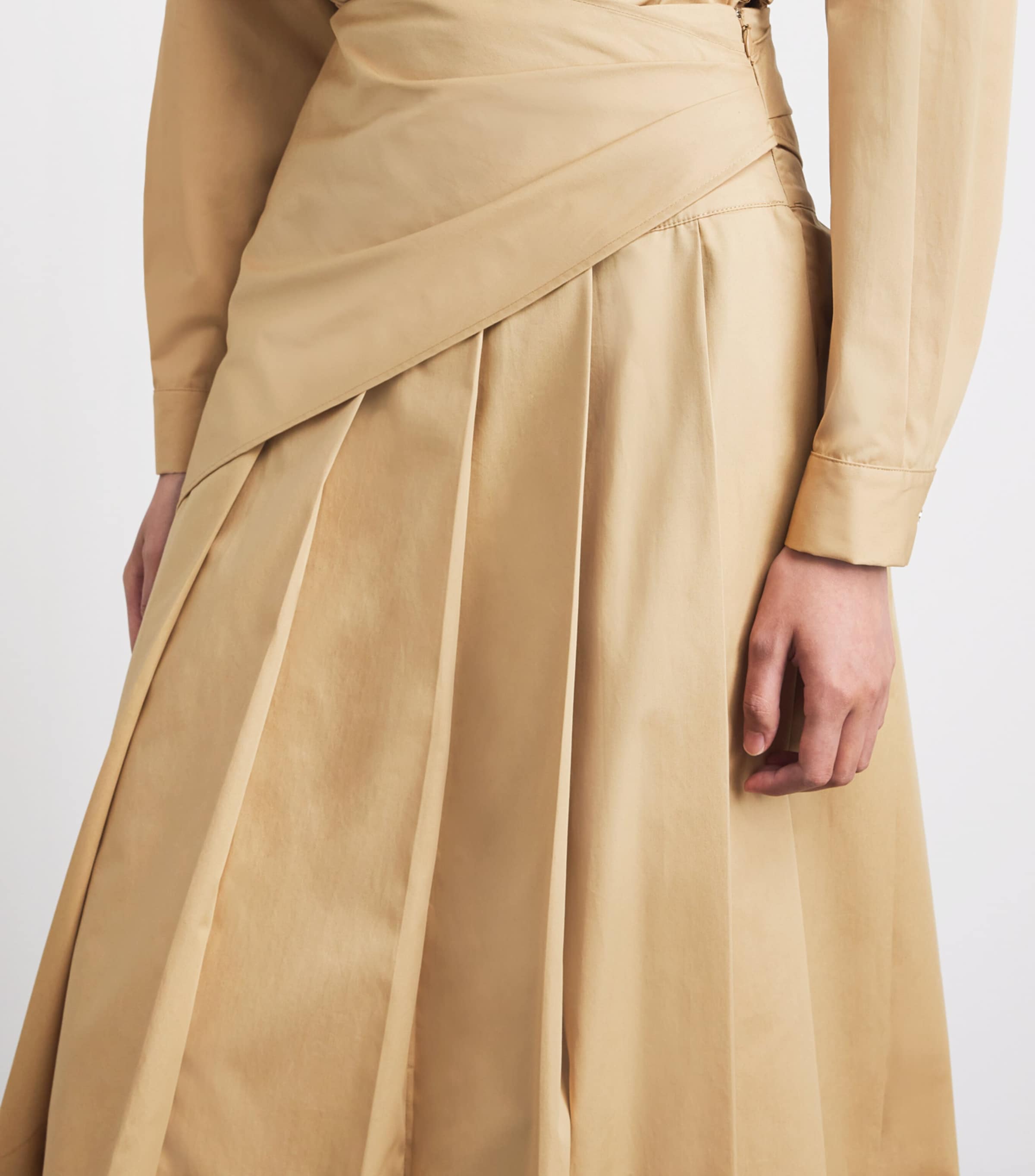 Claudie Pierlot Womens Cotton Pleated Midi Skirt Beige Image 3