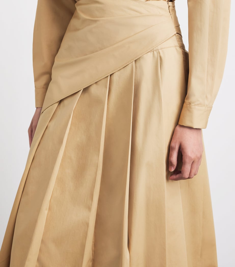 Claudie Pierlot Womens Cotton Pleated Midi Skirt Beige Image 3