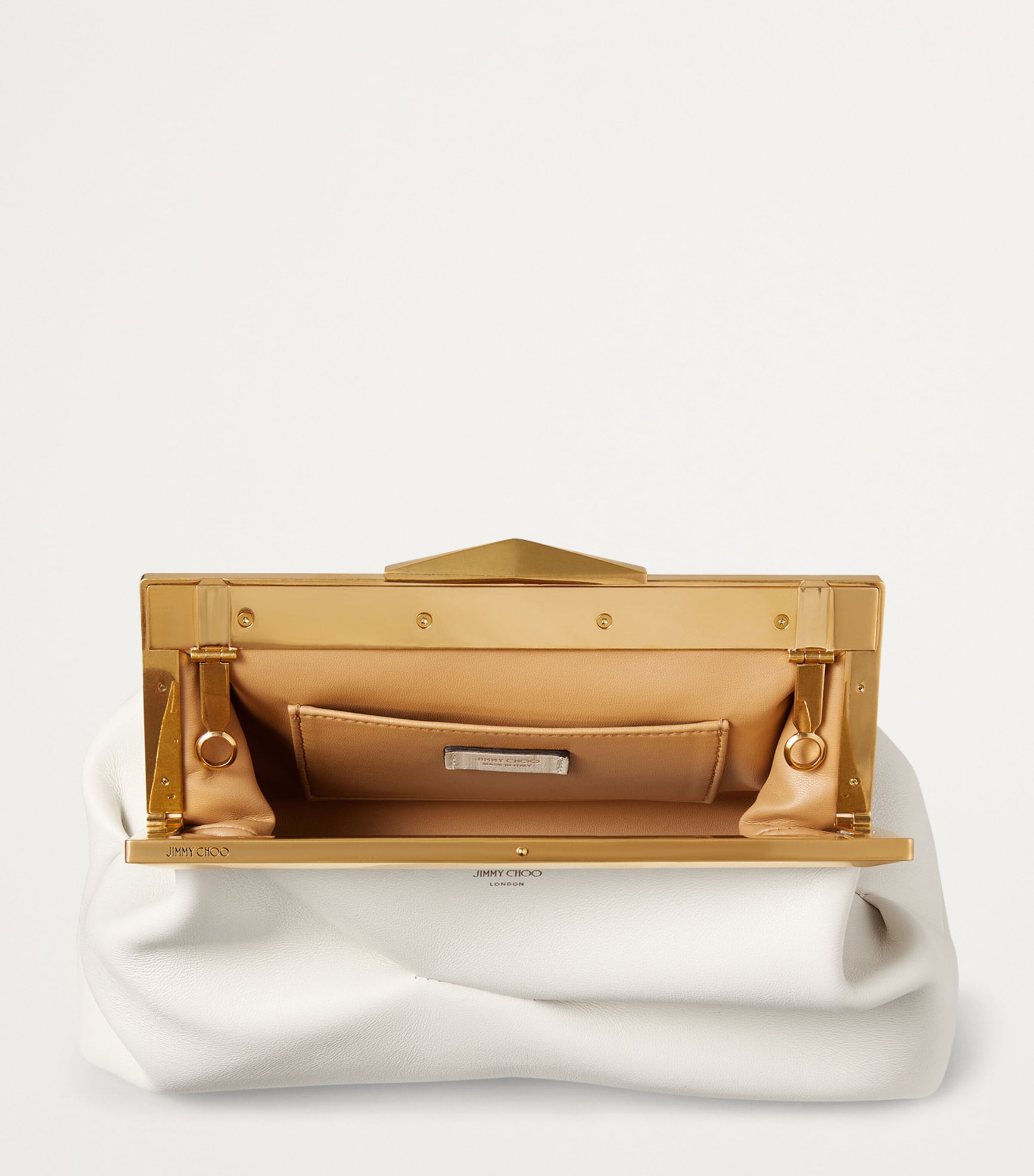 Leather Diamond Frame Clutch Bag LATTE/GOLD Image 4