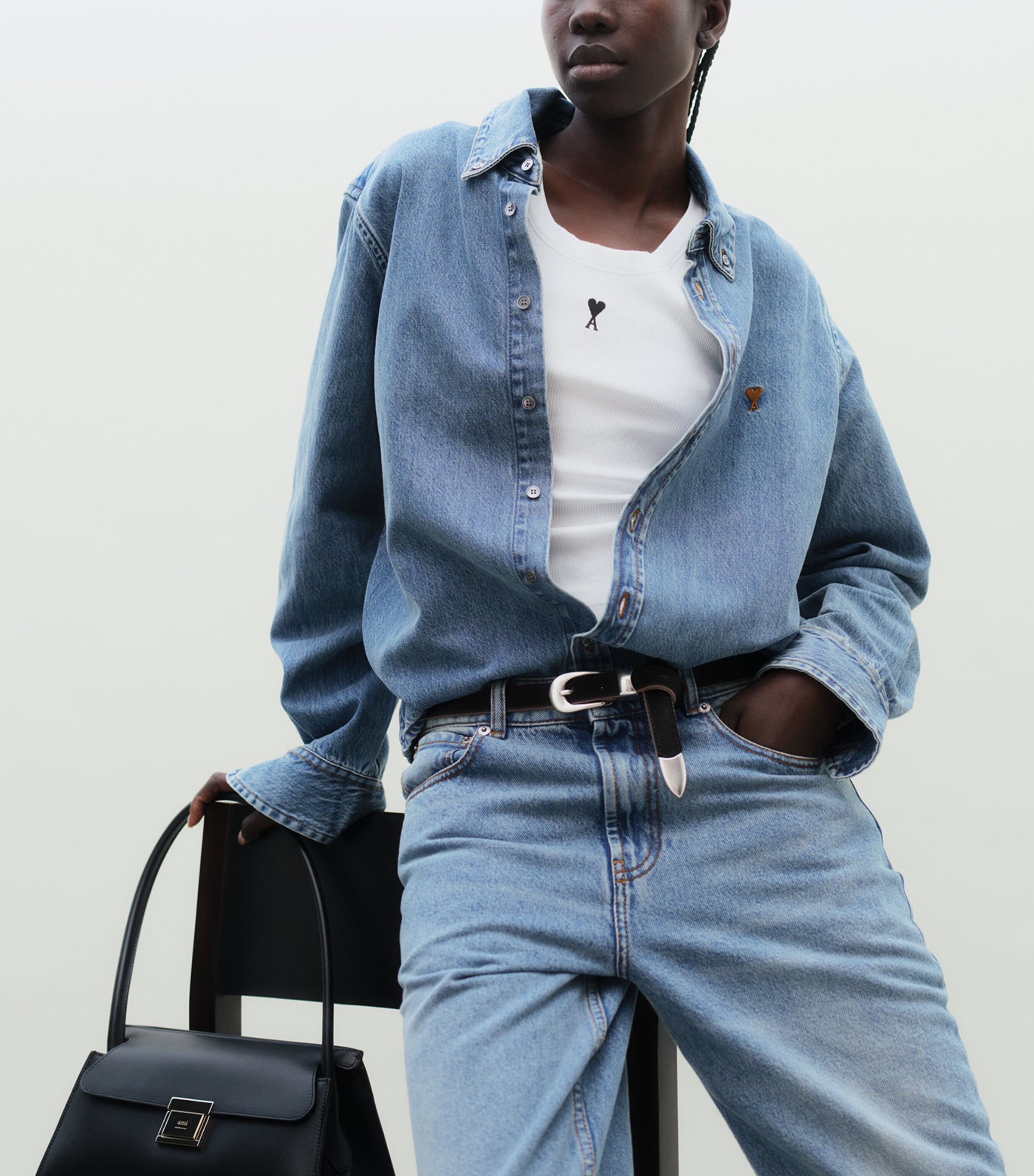 AMI Paris Womens Ami de Coeur Denim Shirt Bleu Used Image 2