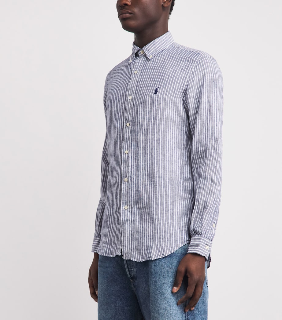 Polo Ralph Lauren Mens Linen Custom-Fit Stripe Shirt Clssc Nvy Whte Image 4
