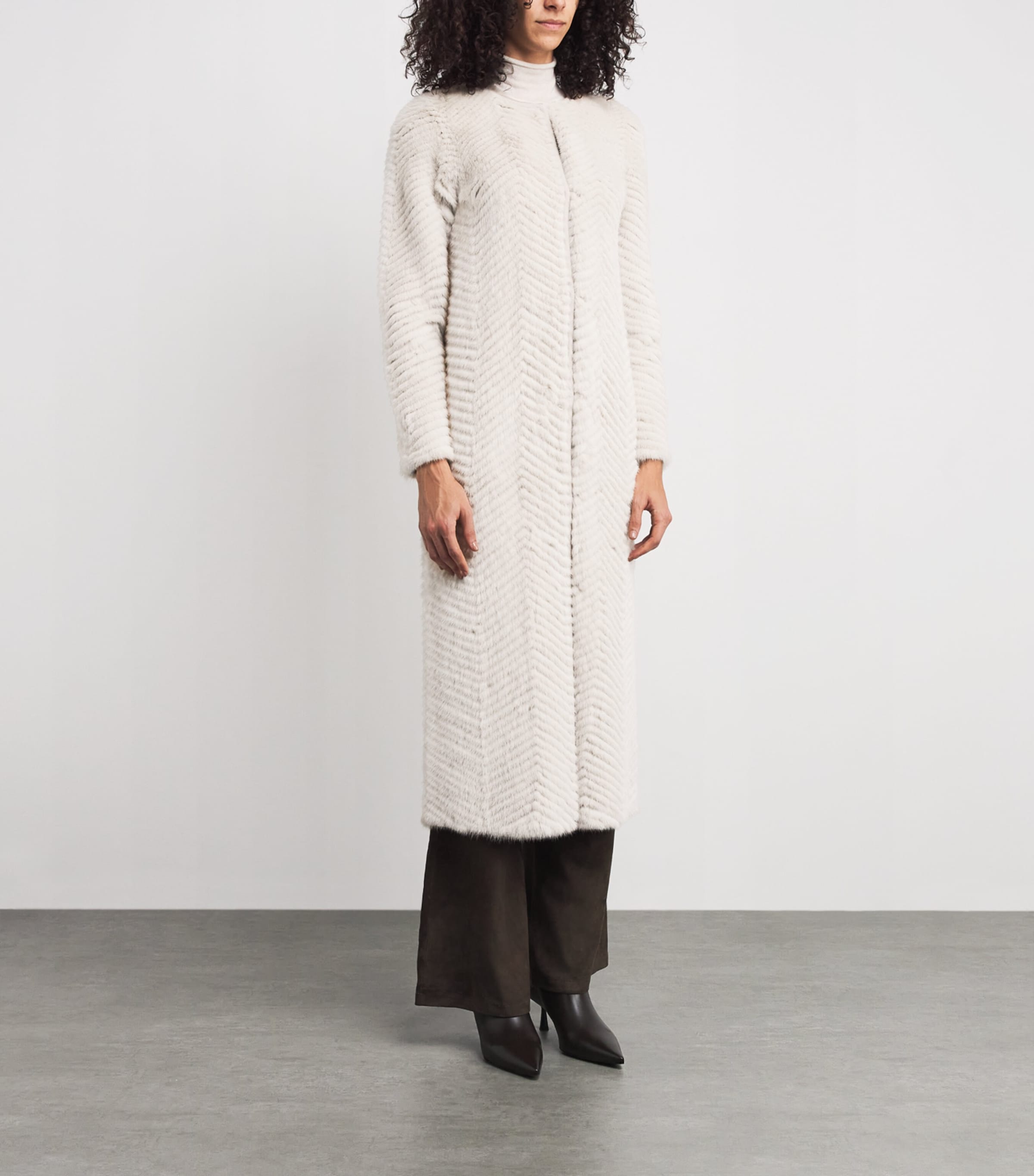 Mink-Wool Herringbone Long Coat A2048 Image 3
