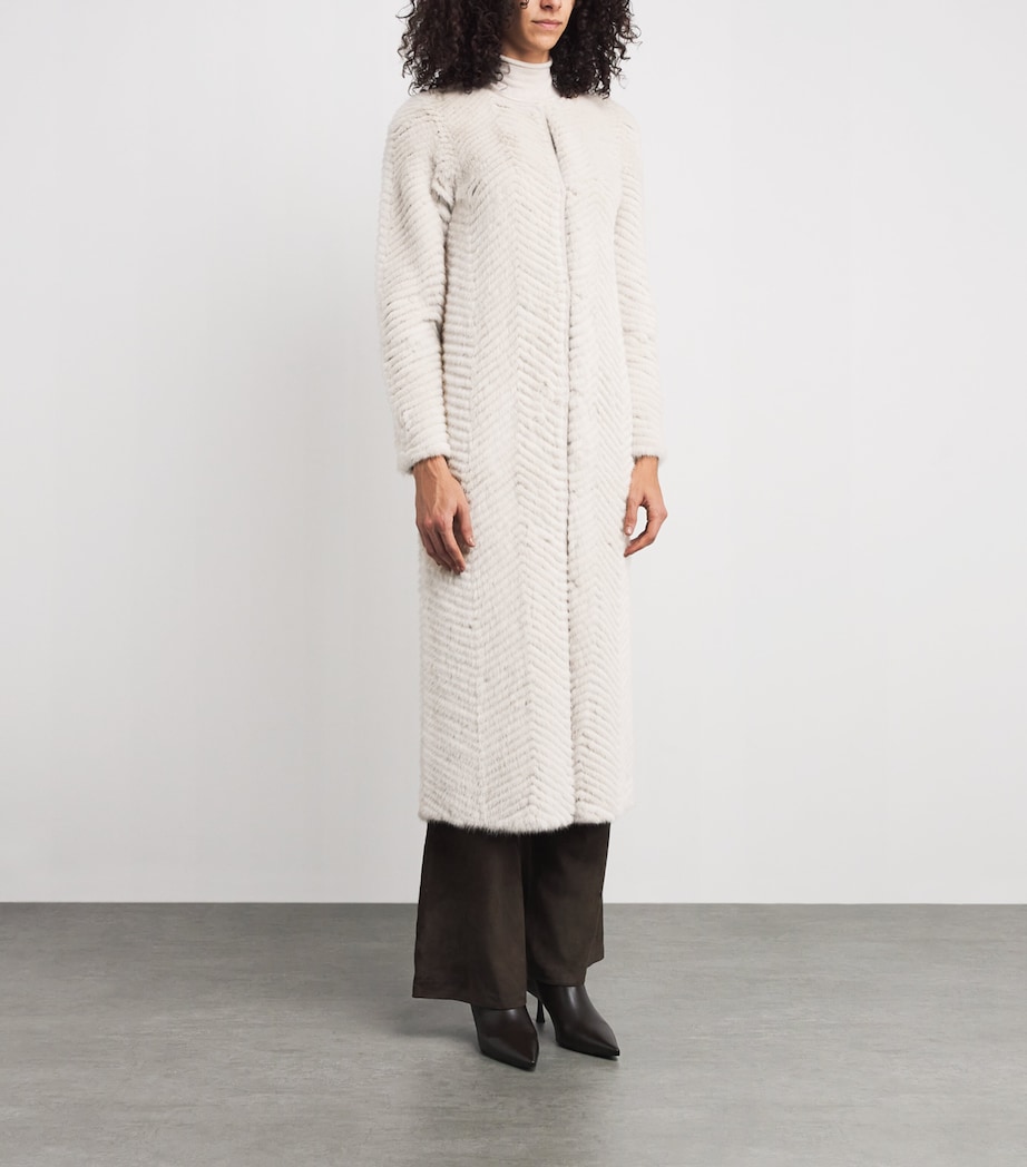Mink-Wool Herringbone Long Coat A2048 Image 3