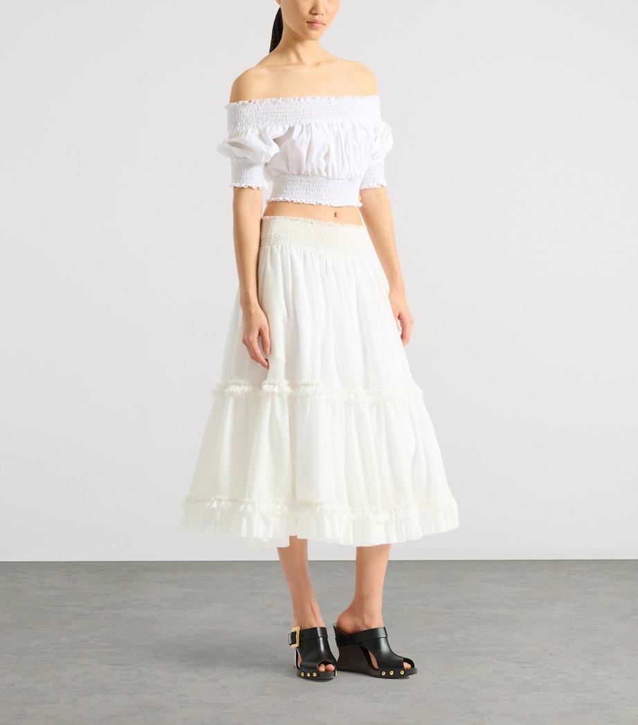 Balmain Womens Cotton Off-The-Shoulder Crop Top Blanc Optique Image 2
