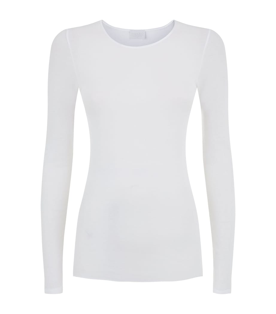 Cotton Seamless Long-Sleeved Top WHITE Image 1