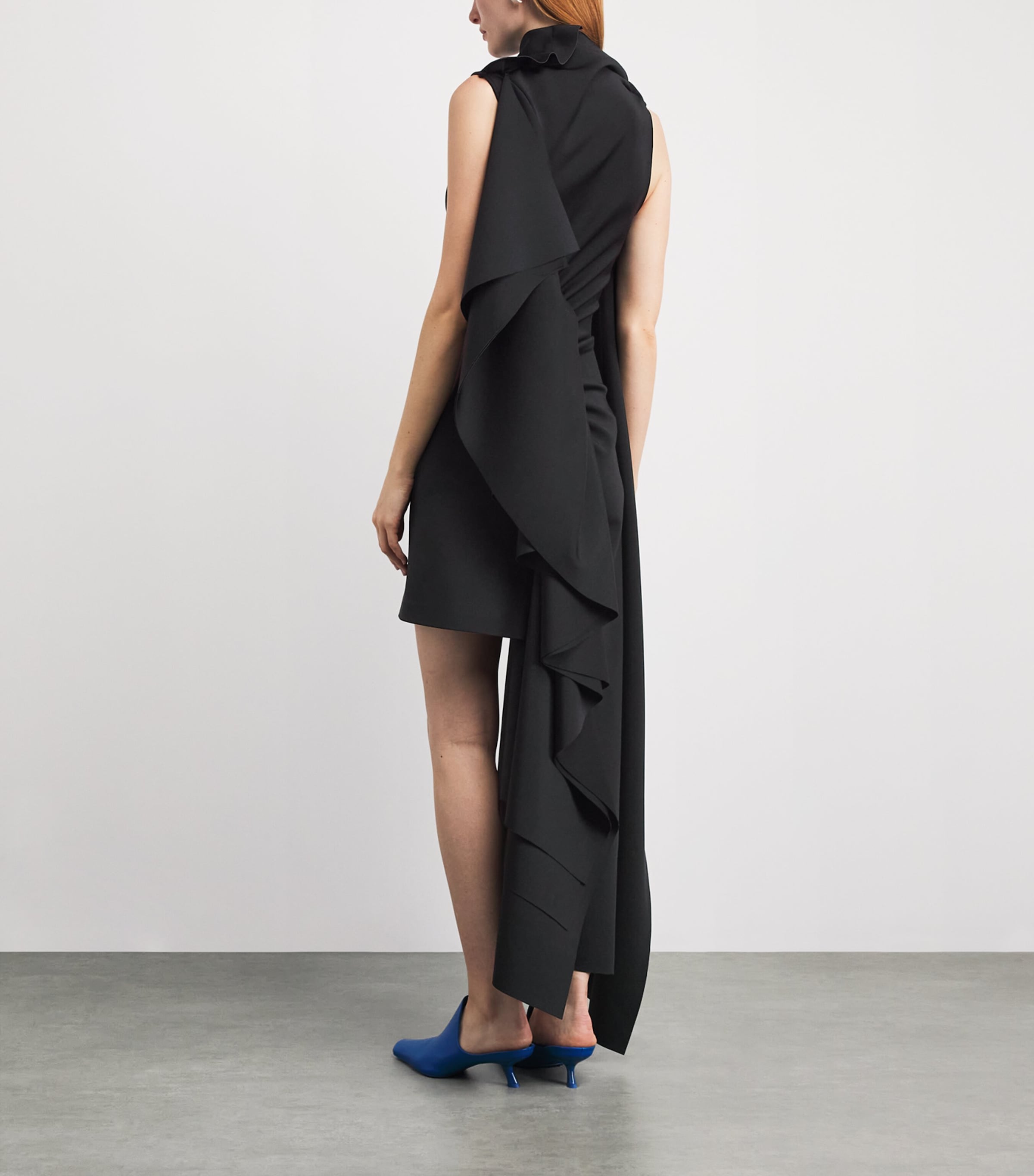 LOEWE Womens High-Neck Cape-Detail Dress Black Image 4