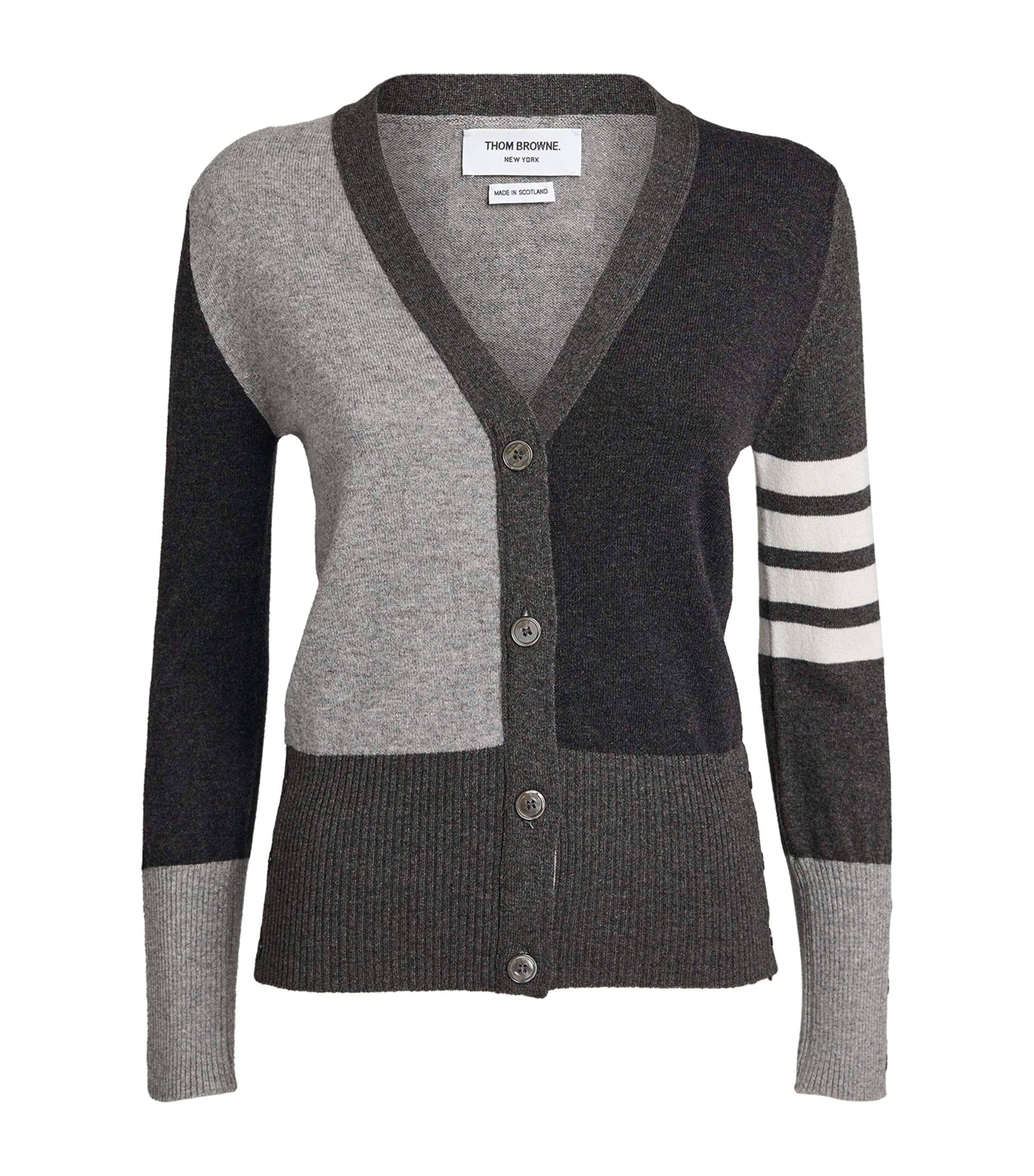 Thom Browne Gray Funmix 4-bar Classic V-neck Cardigan In Grey