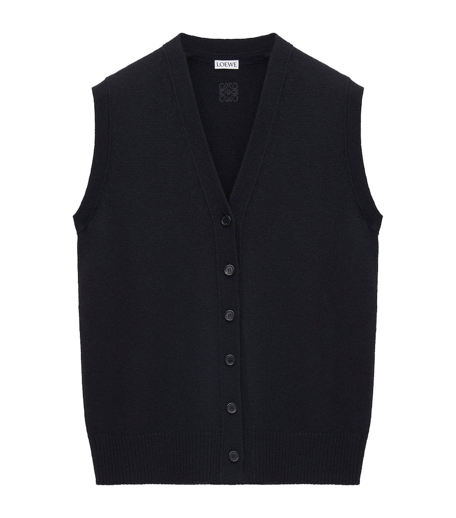 Wool Button-Up Sweater Vest BLACK Image 1