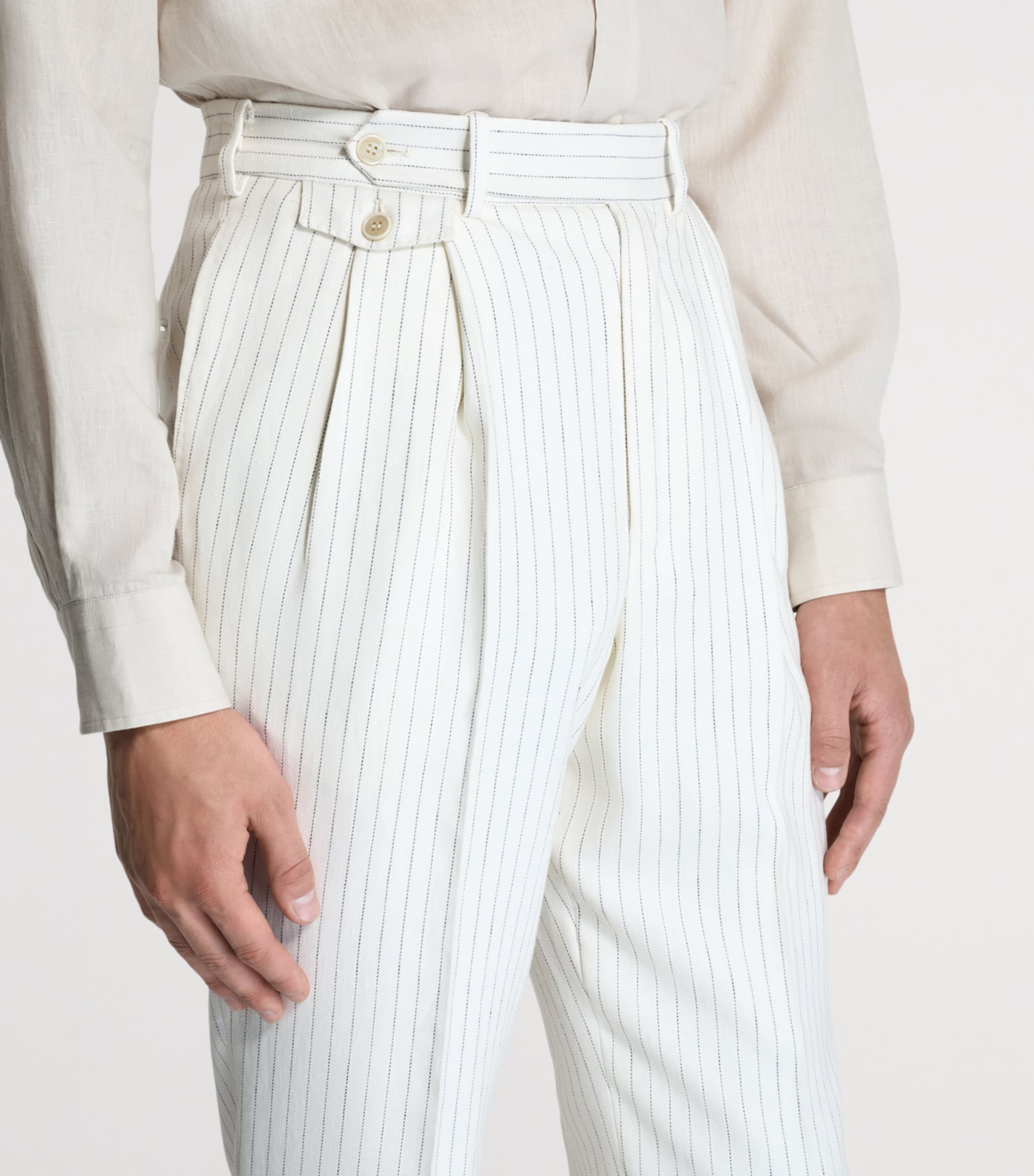 Dunhill Mens Linen Pinstripe Tailored Trousers Image 5