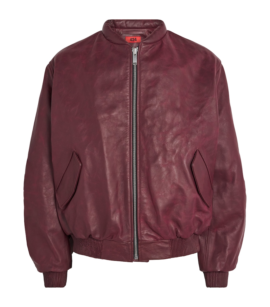 424 Mens Leather Bomber Jacket Pigeon Bld Image 1