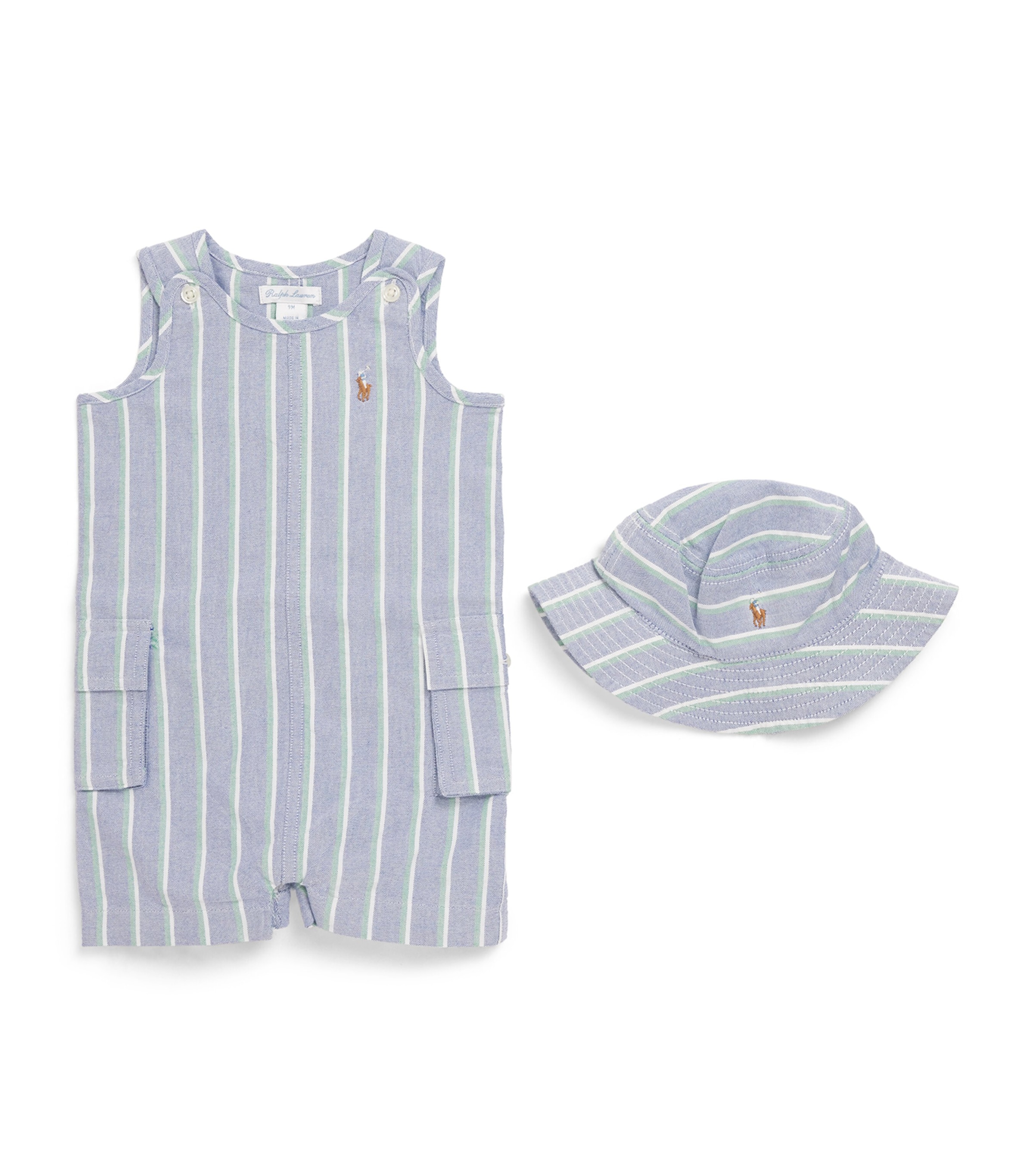 Ralph Lauren Kids Cotton Stripe Hat and Playsuit Set (3-24 Months) Image 1