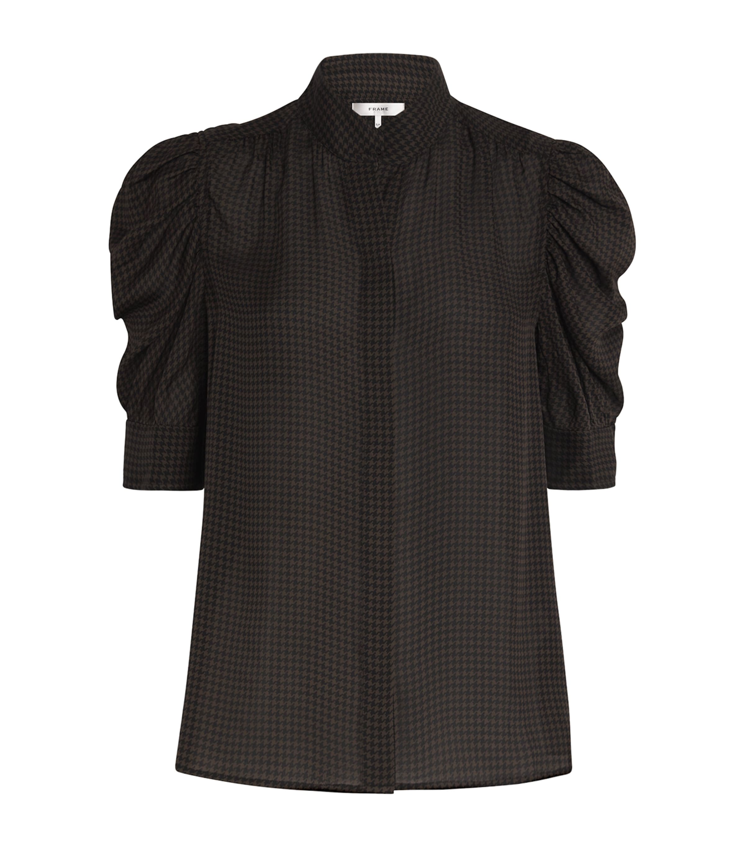Frame Silk Houndstooth Gillian Top In Brown