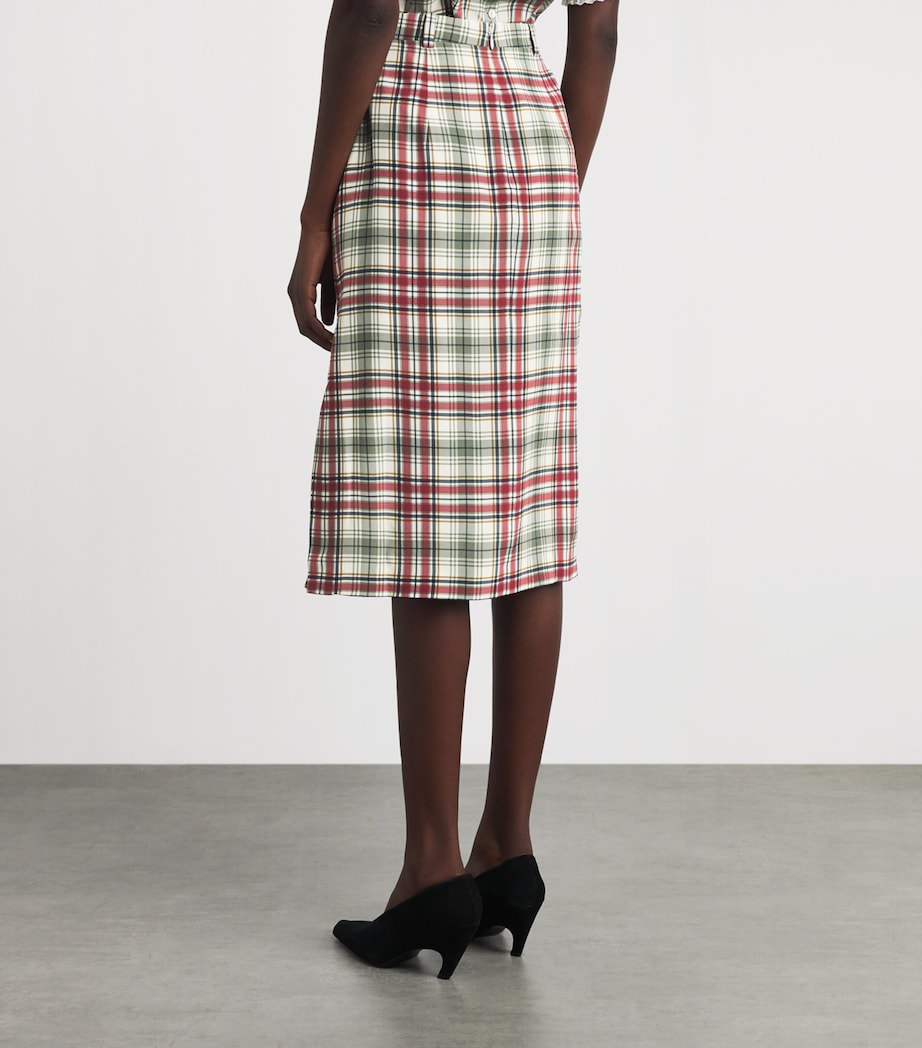 Alessandra Rich Womens Silk Tartan Midi Pencil Skirt Green Red Image 5
