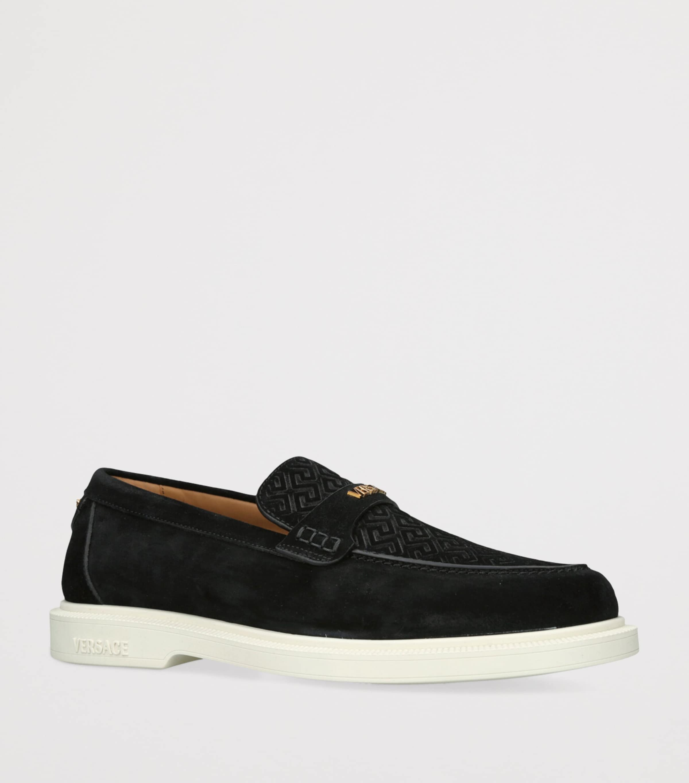 Suede Greco Monogram Loafers BLACK Image 3