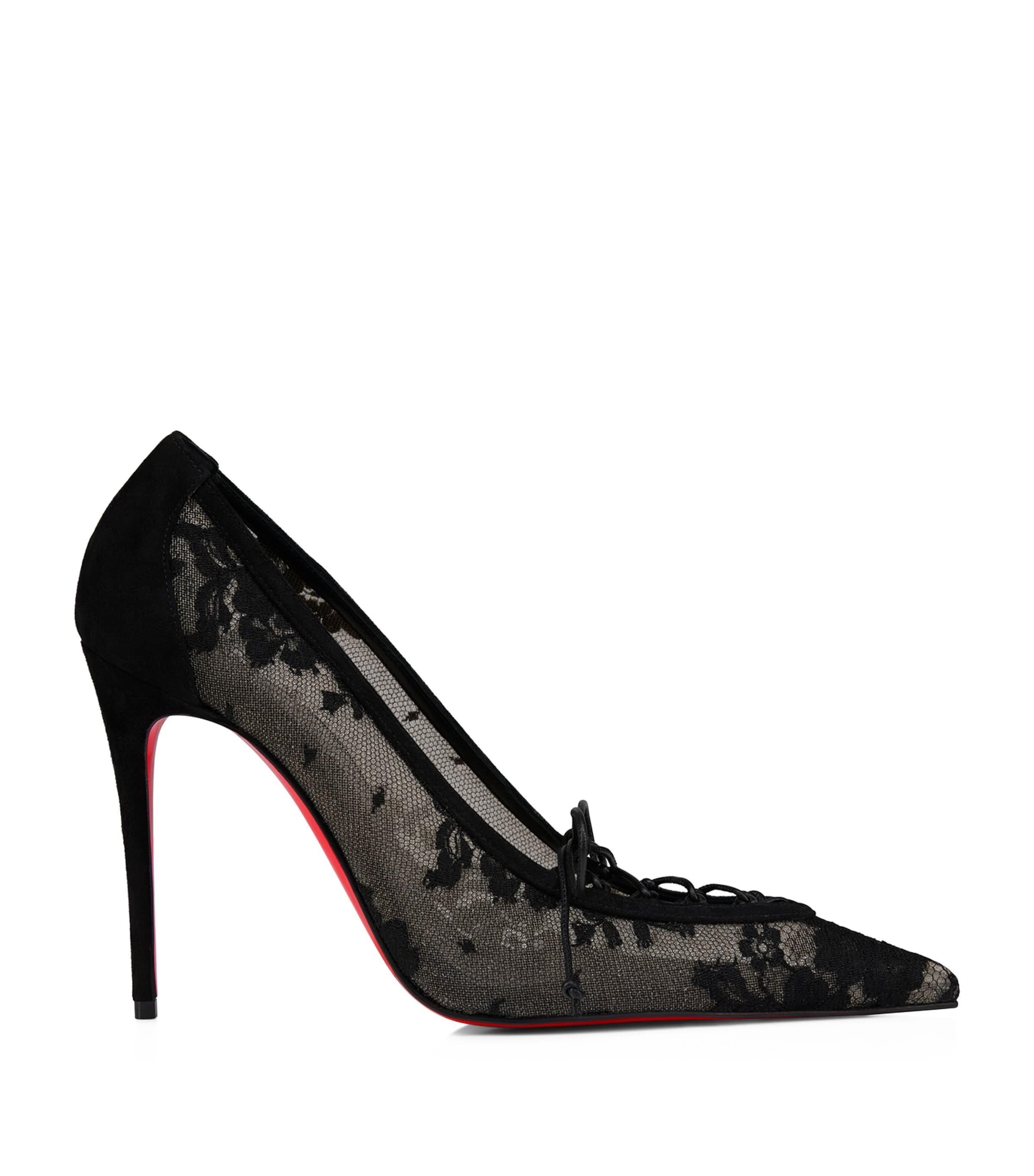Christian Louboutin Km Lace 100 Suede-trimmed Pumps In Black