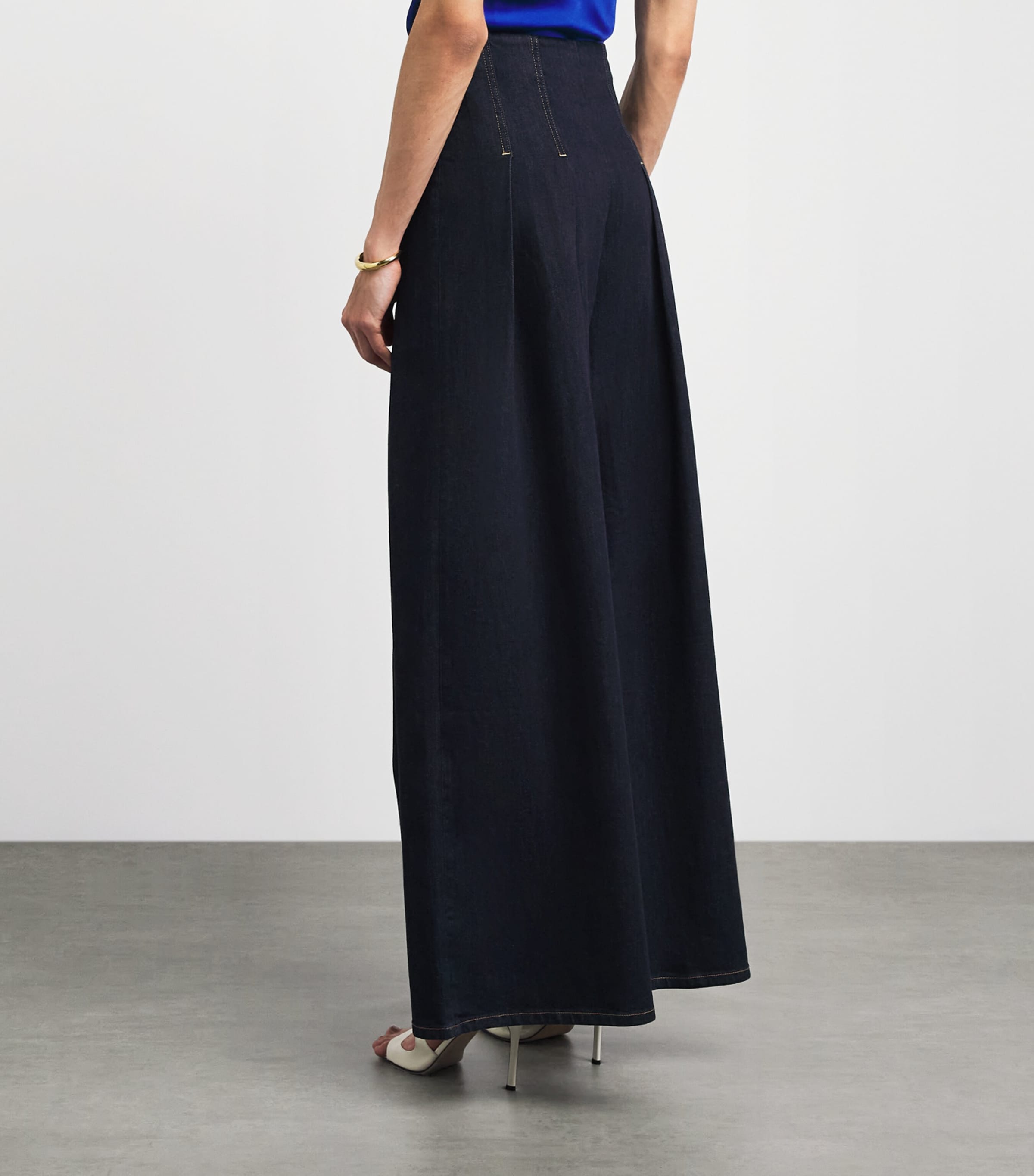 Alice+Olivia Womens Denim Pleated Henry Wide-Leg Trousers Dark Rinse Image 5
