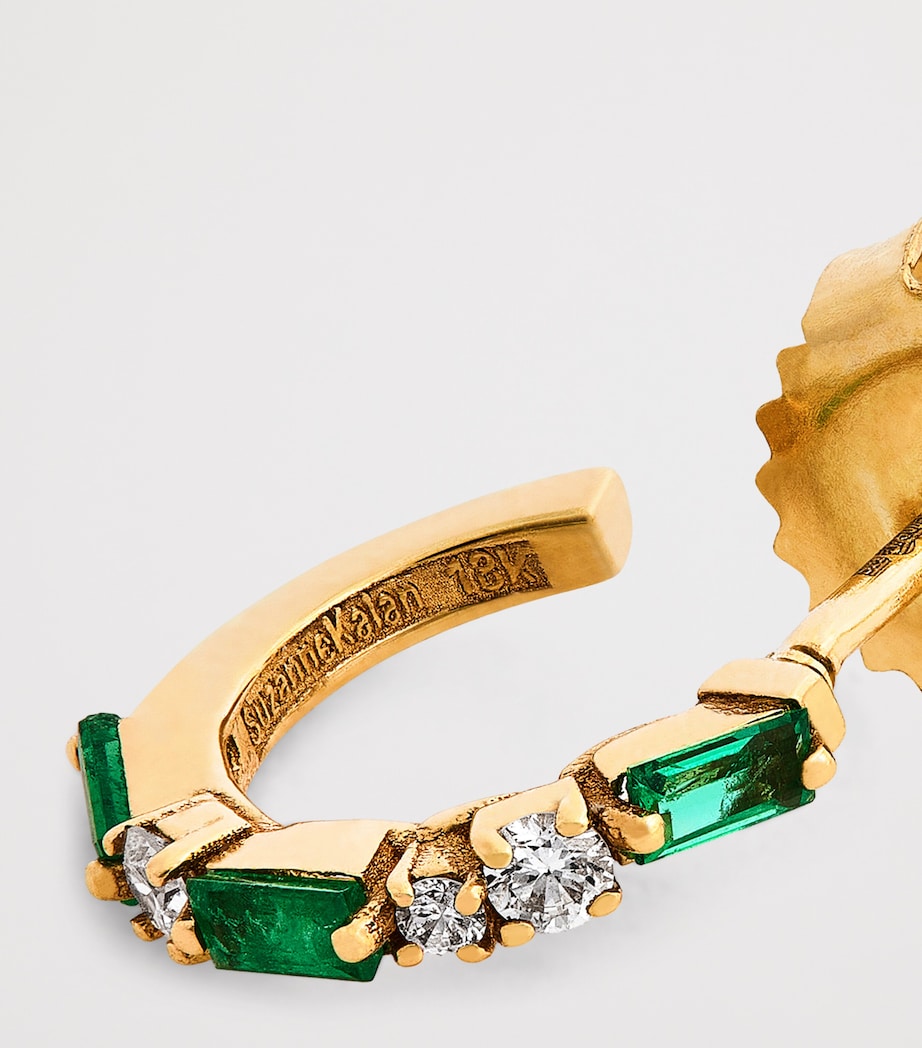 Suzanne Kalan Yellow Gold, Emerald and Diamond Thin Mix Hoop Earrings Yg/emer Image 5
