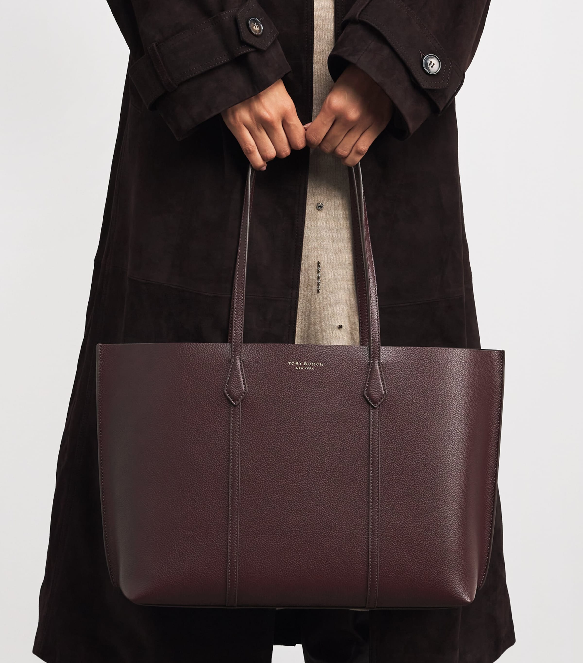 Leather Perry Tote Bag DARK CARMINE Image 2