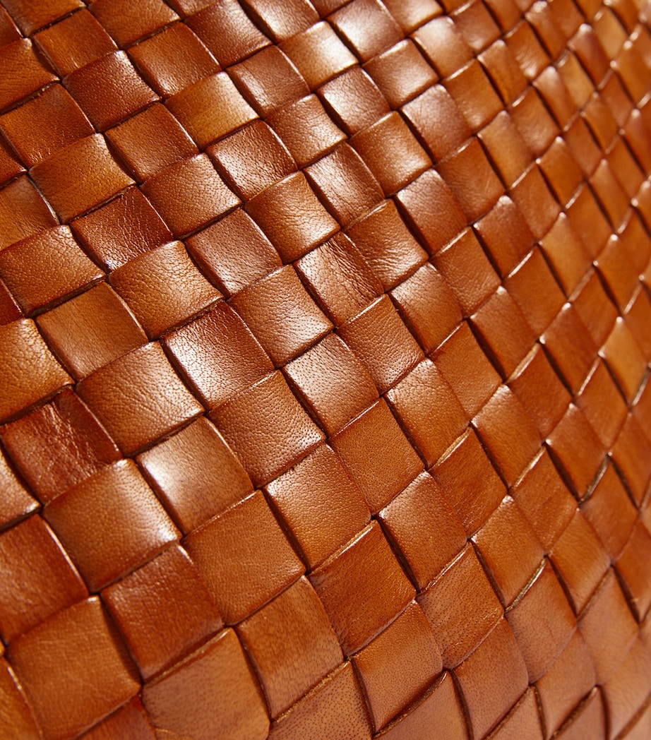 Small Leather Woven Santa Croce Tote Bag TAN Image 3