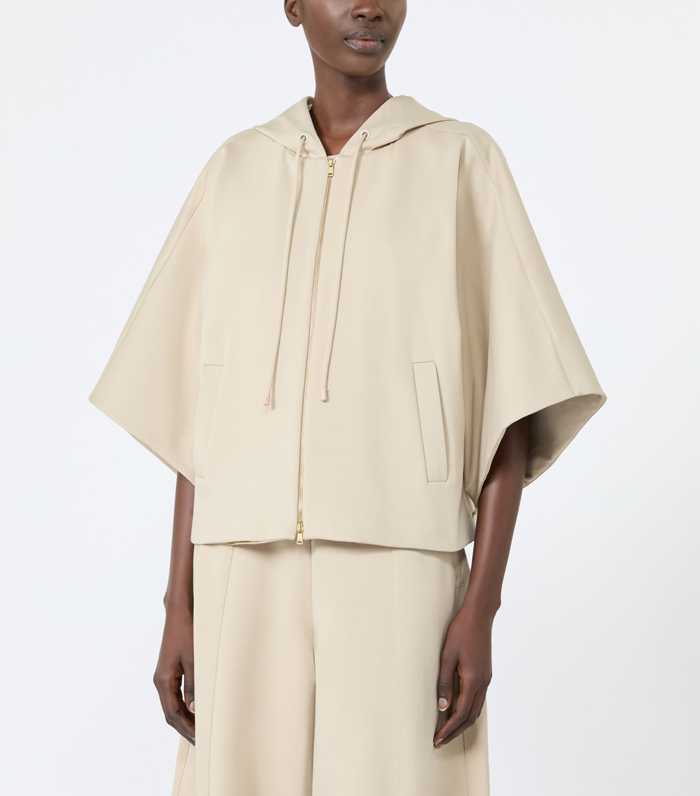 Max Mara Womens Technical Jersey Cropped Hoodie Stone Image 3