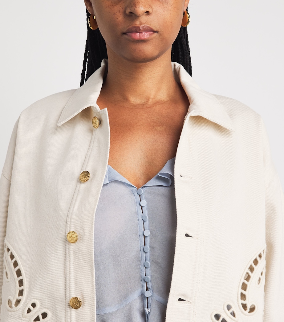 Ulla Johnson Womens Bobbi Eyelet Denim Jacket Cowrie Image 3