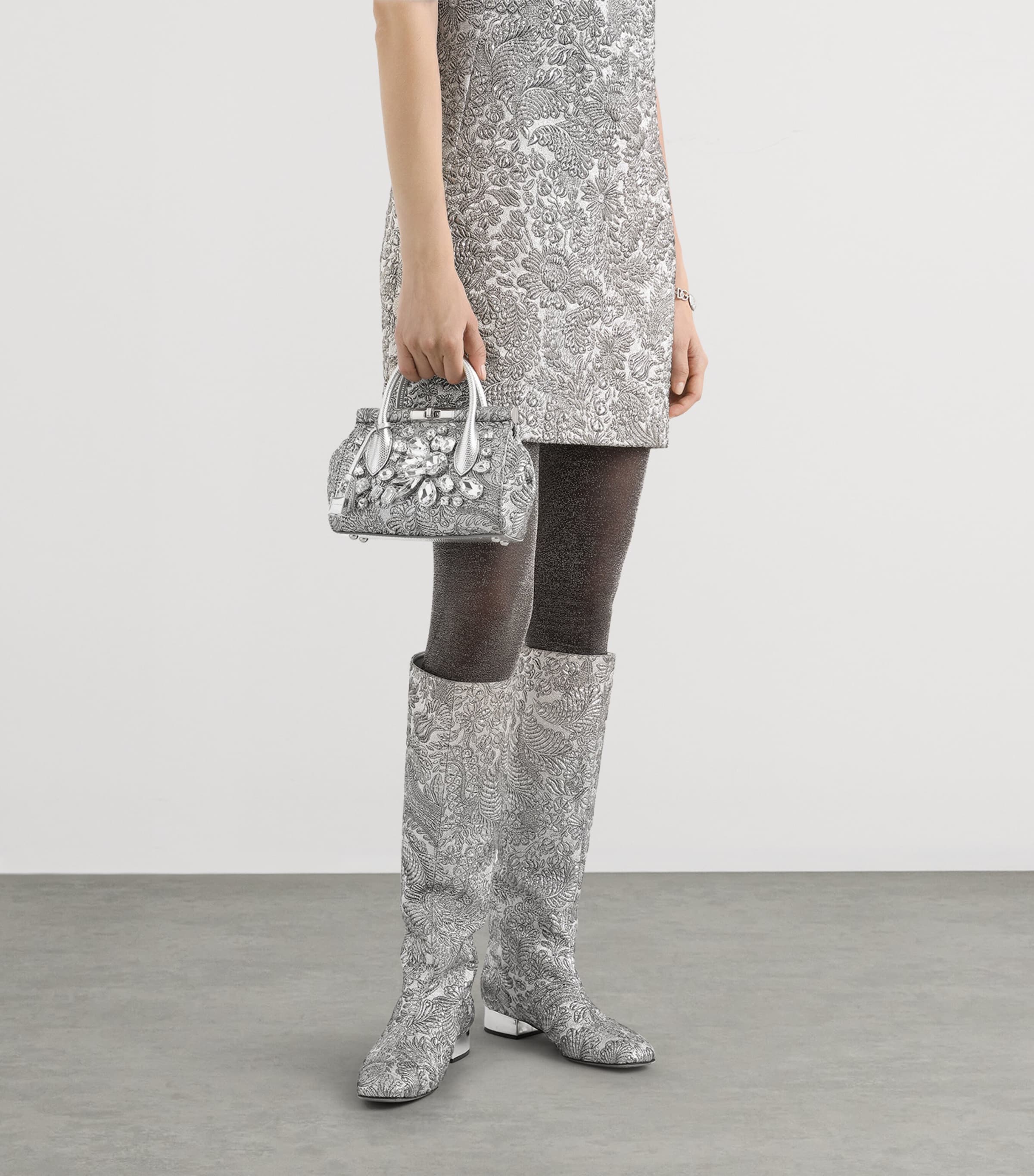 Dolce&Gabbana Embroidered Marlene Top-Handle Bag Silver/cr Image 2