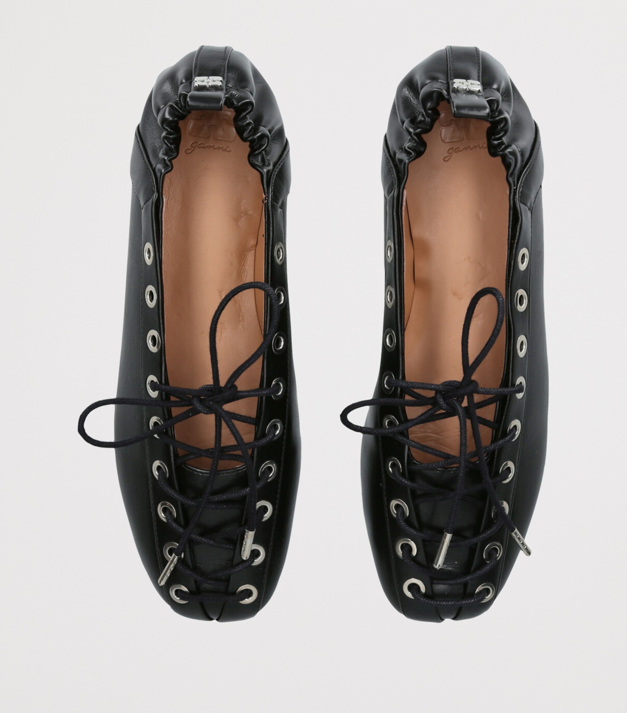 ★Ganni★ Eyelet Lace-up Ballerina Flat Shoes Egglet S296213 Ganni Eyelets Lace-Up Ballet Flats | Saks Fifth Avenue