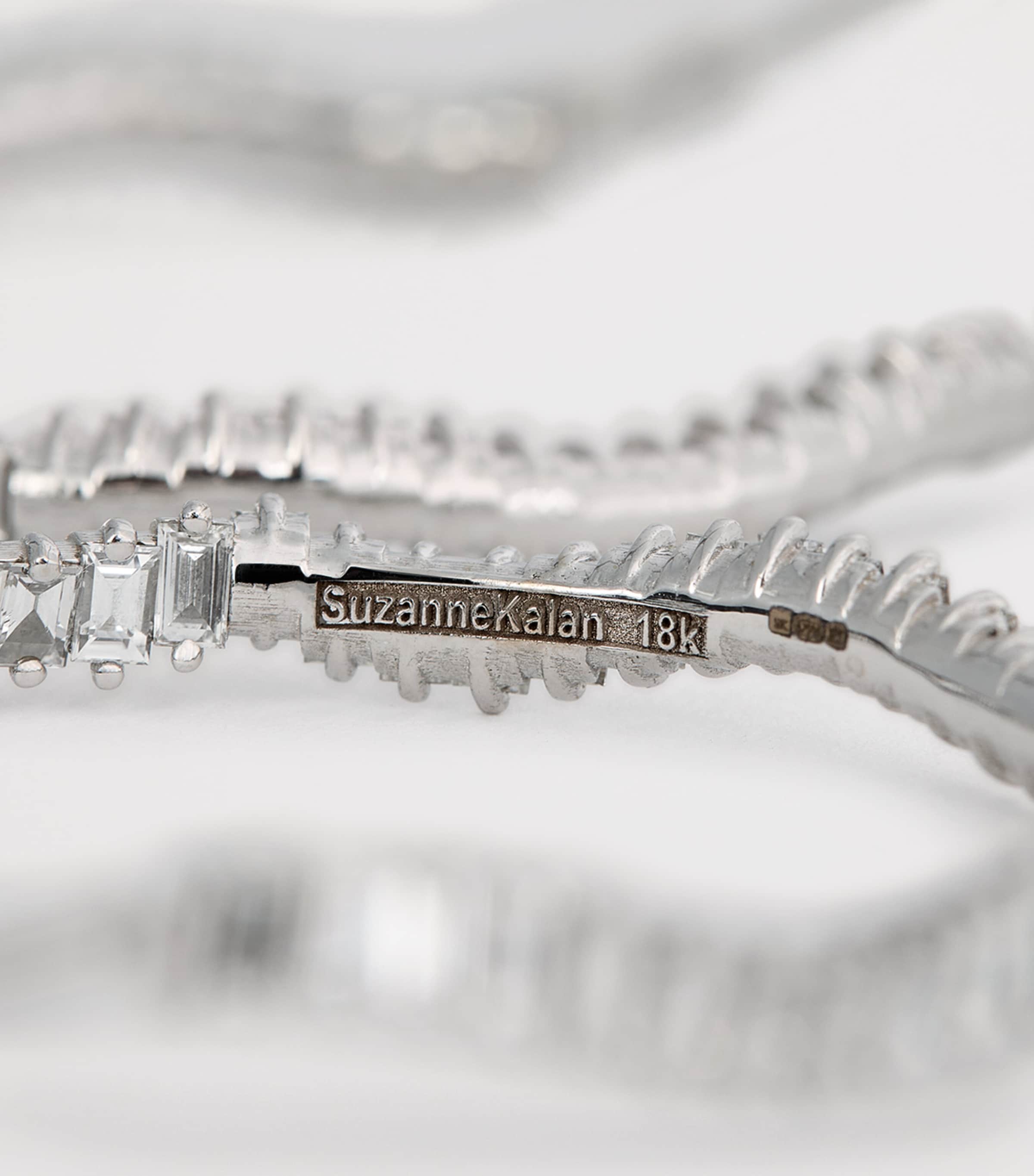 White Gold and Diamond Classic Fireworks Wave Hoop Earrings 18K WG/WD Image 5