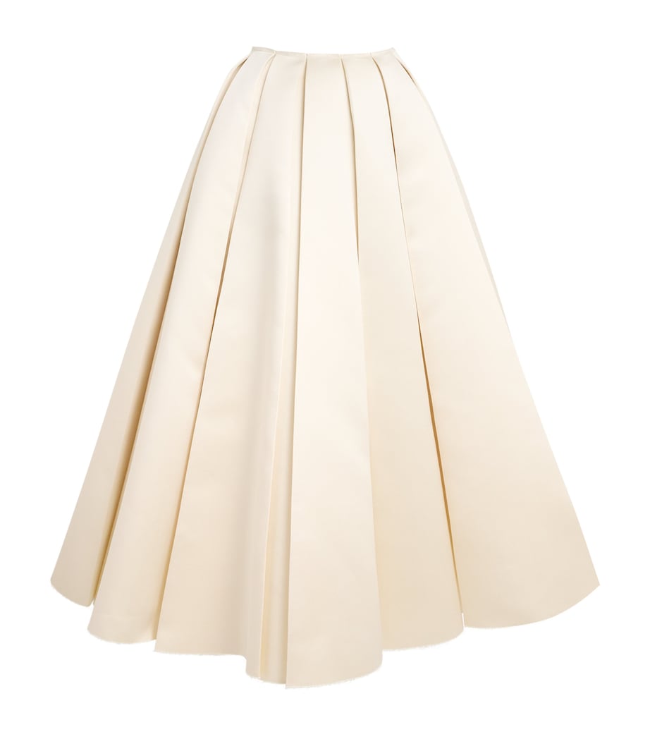 Satin Pleated Midi Skirt IVORY Image 1
