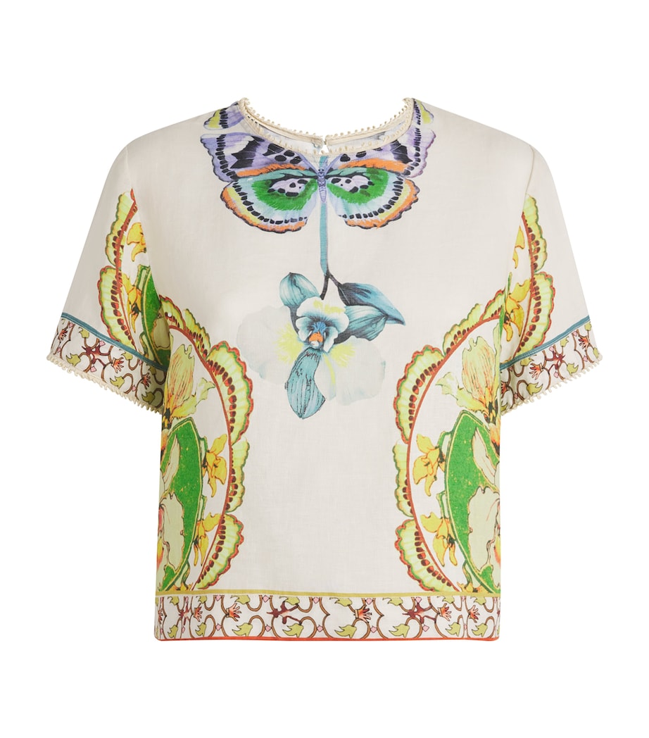 LUG VON SIGA Womens Linen Printed Dakota Top Offwhite Multicolor Image 1