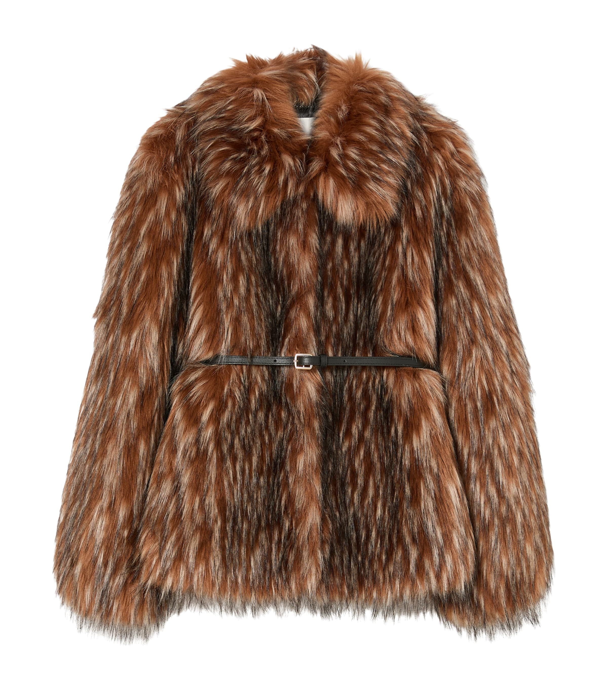 Marina Rinaldi Womens Faux Fur Belted Coat Camel Image 1