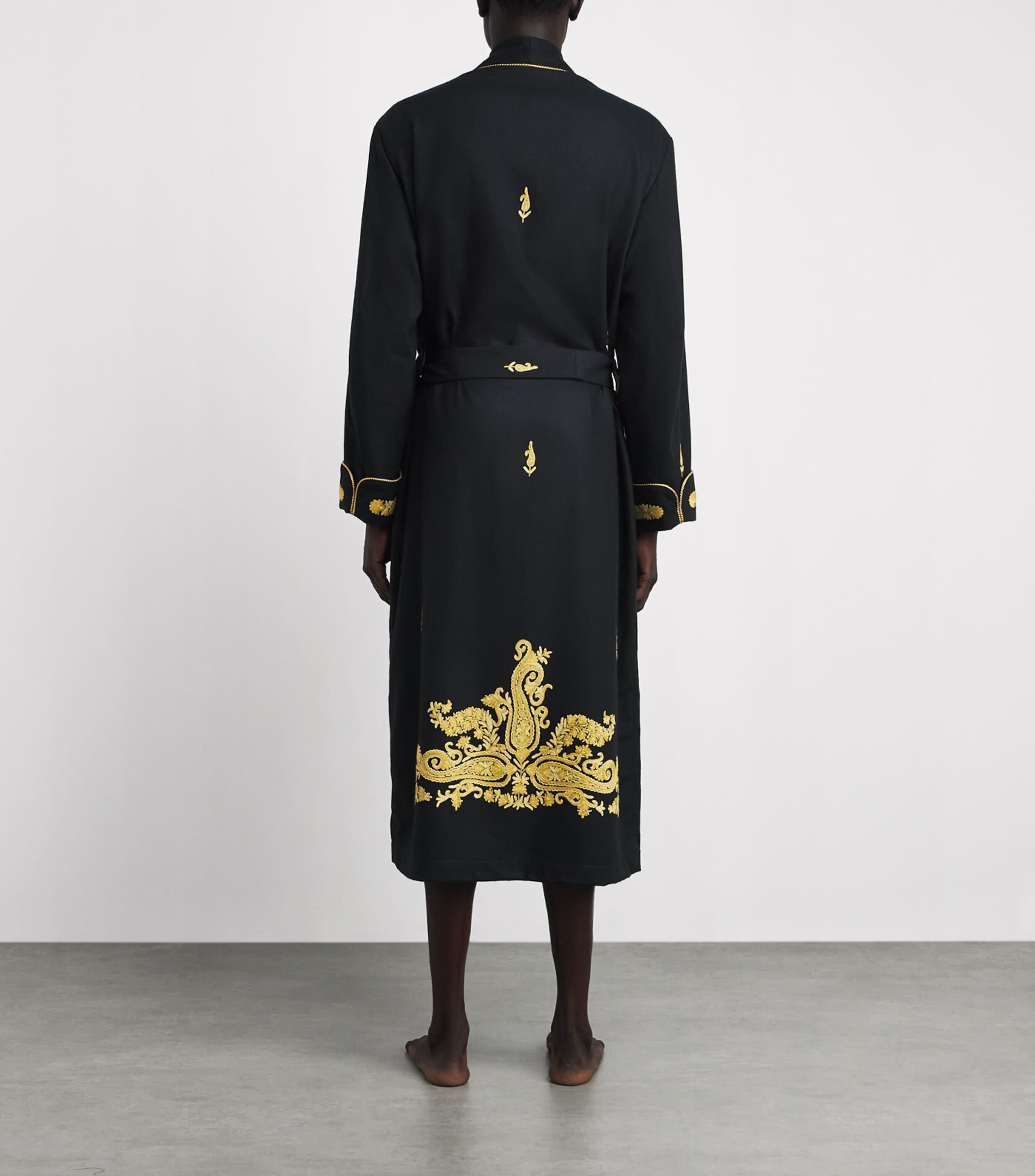 Daniel Hanson Mens Cashmere Silk-Lined Robe Black/gold Image 4