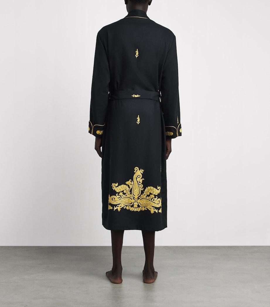 Daniel Hanson Mens Cashmere Silk-Lined Robe Black/gold Image 4