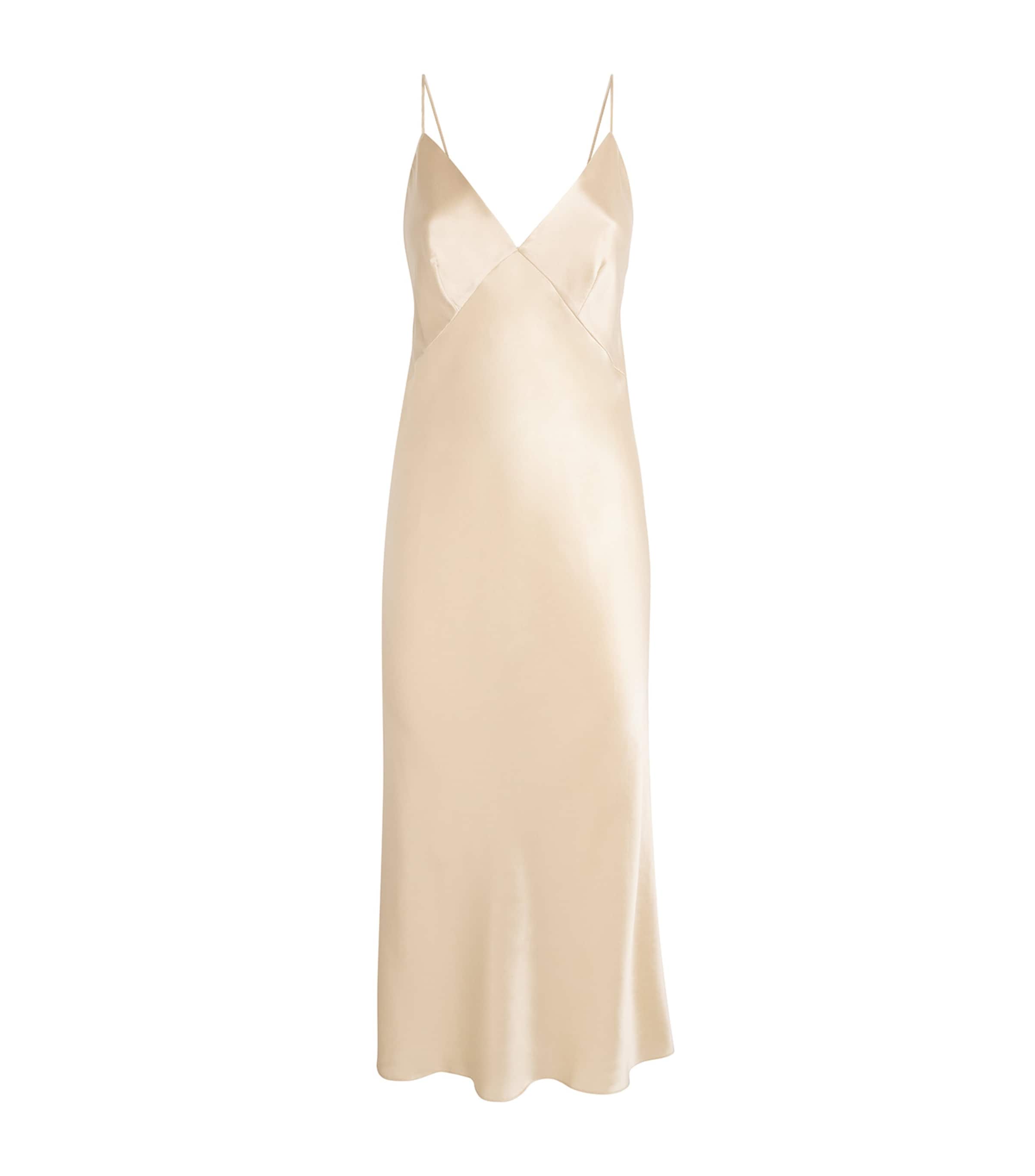 Olivia Von Halle Issa Caramel Silk Satin Slip Dress In Beige