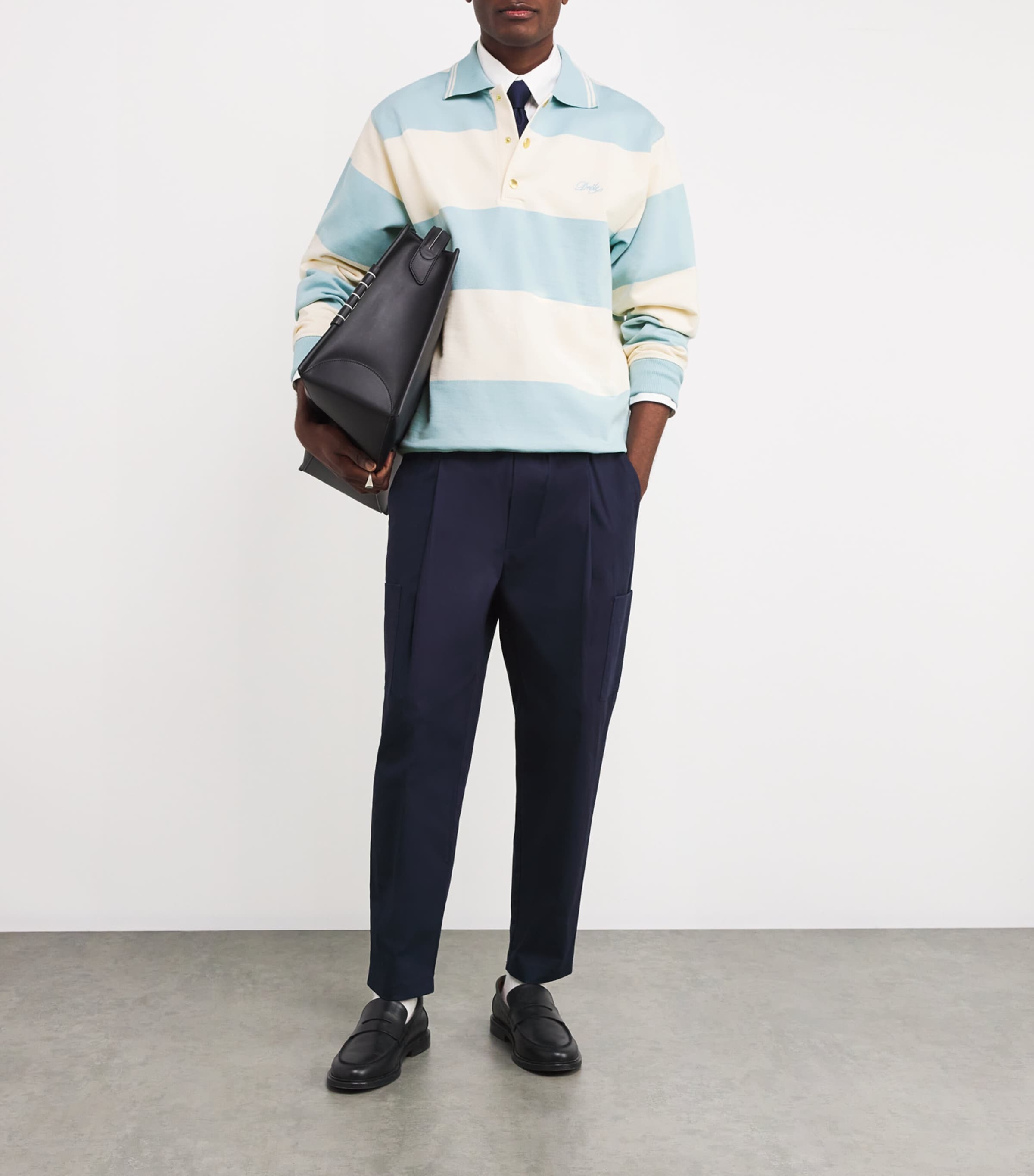 Drôle De Monsieur Mens Cotton Striped Rugby Shirt Blue Image 2