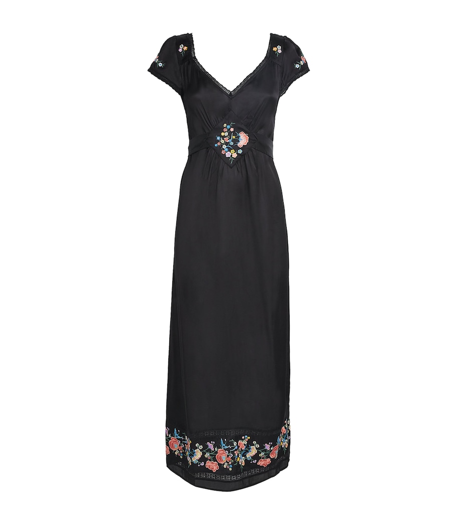 Satin Embroidered Carey Midi Dress ORCHARD EMBR BLACK Image 1