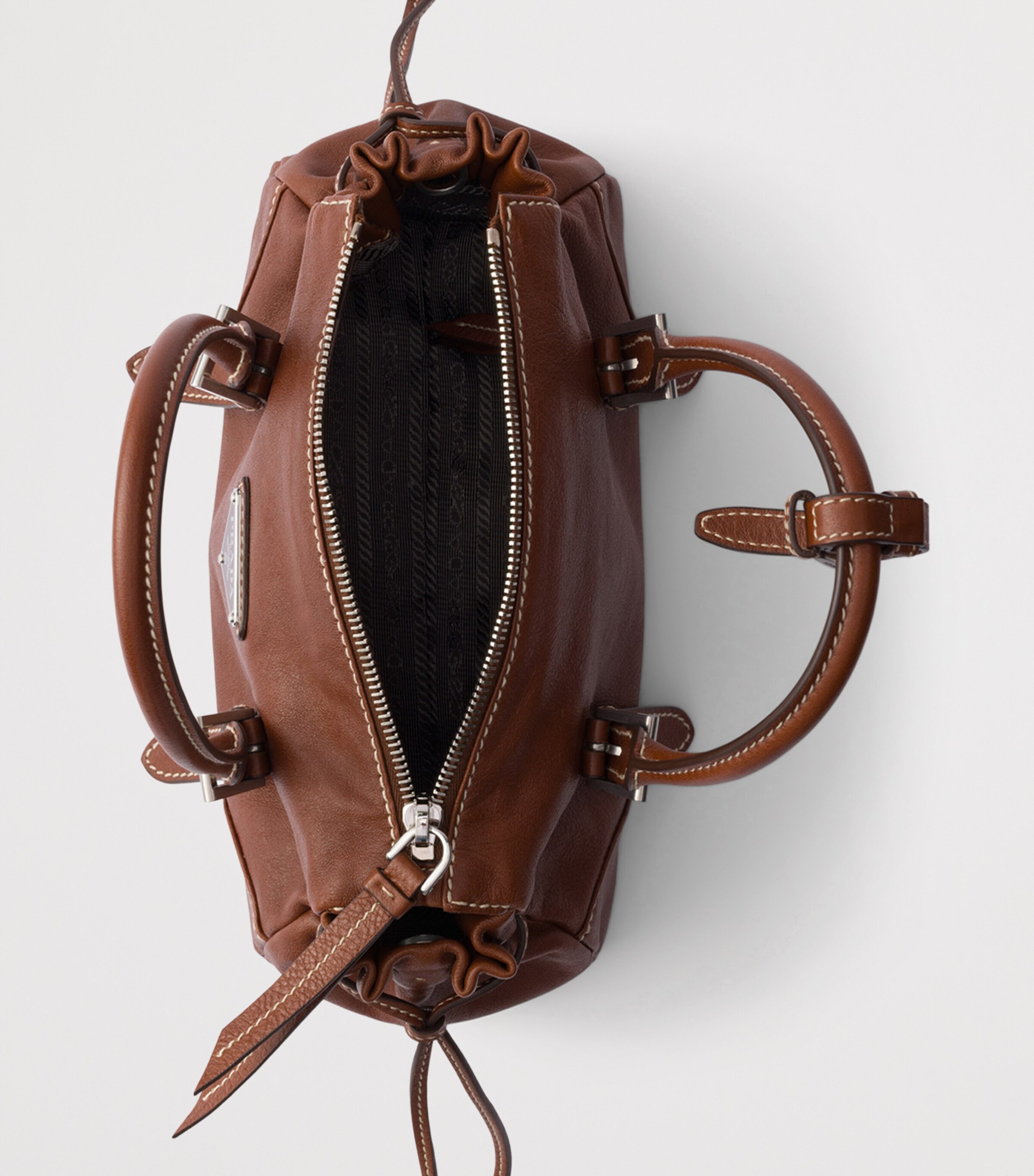 Prada Small Leather Bonnie Top-Handle Bag Brown Image 4