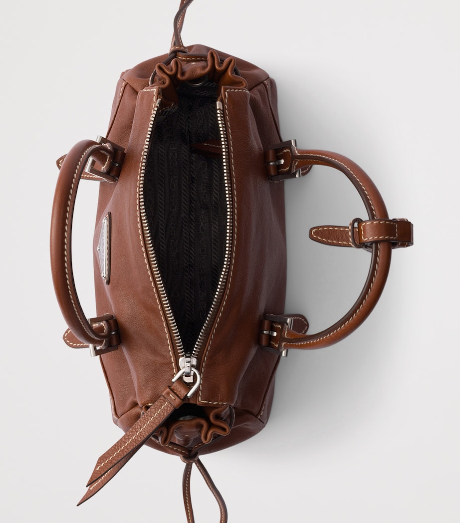 Prada Small Leather Bonnie Top-Handle Bag Brown Image 4