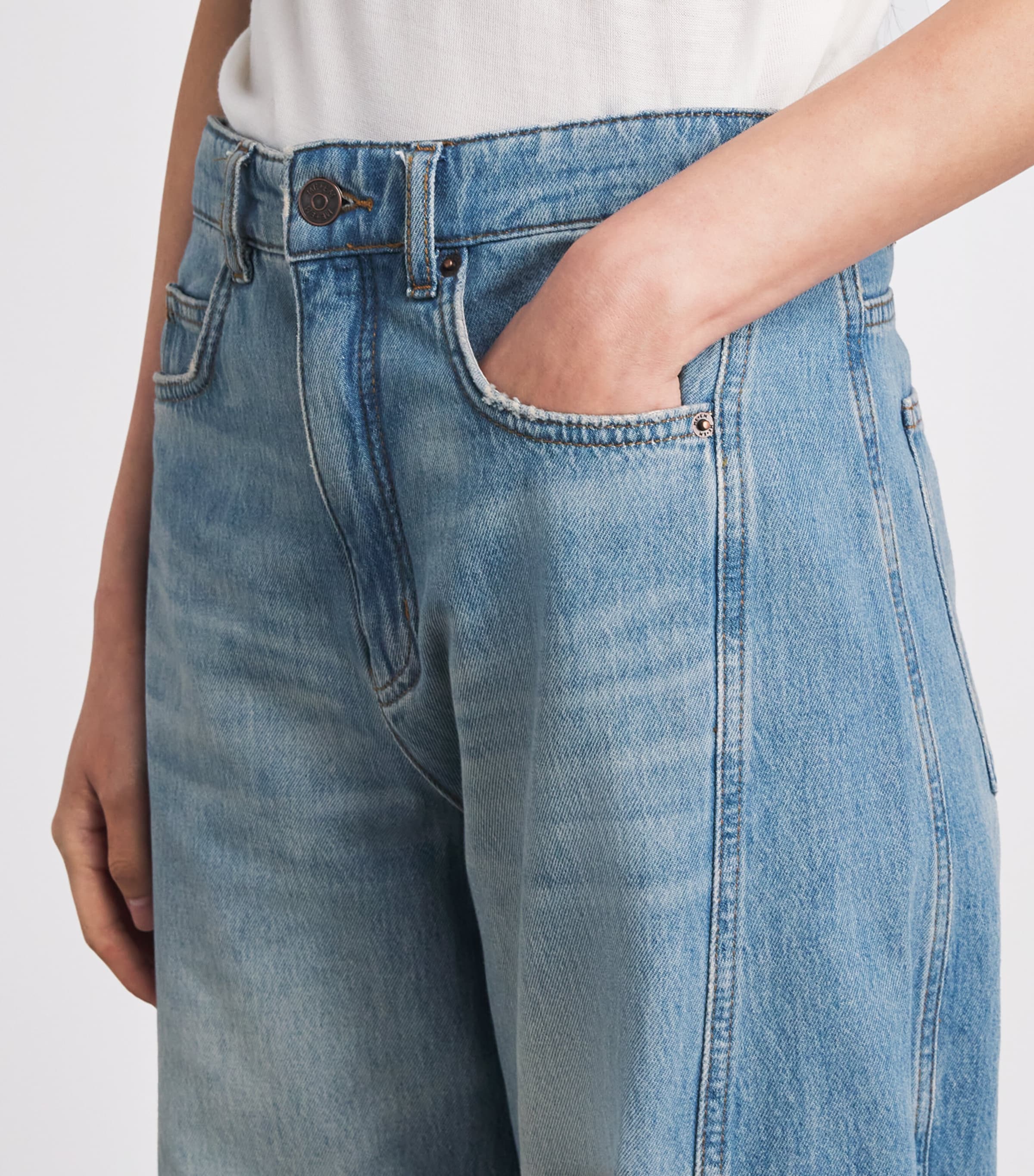 ME+EM Womens Cropped Straight Jeans Mid Blue Wash Image 3