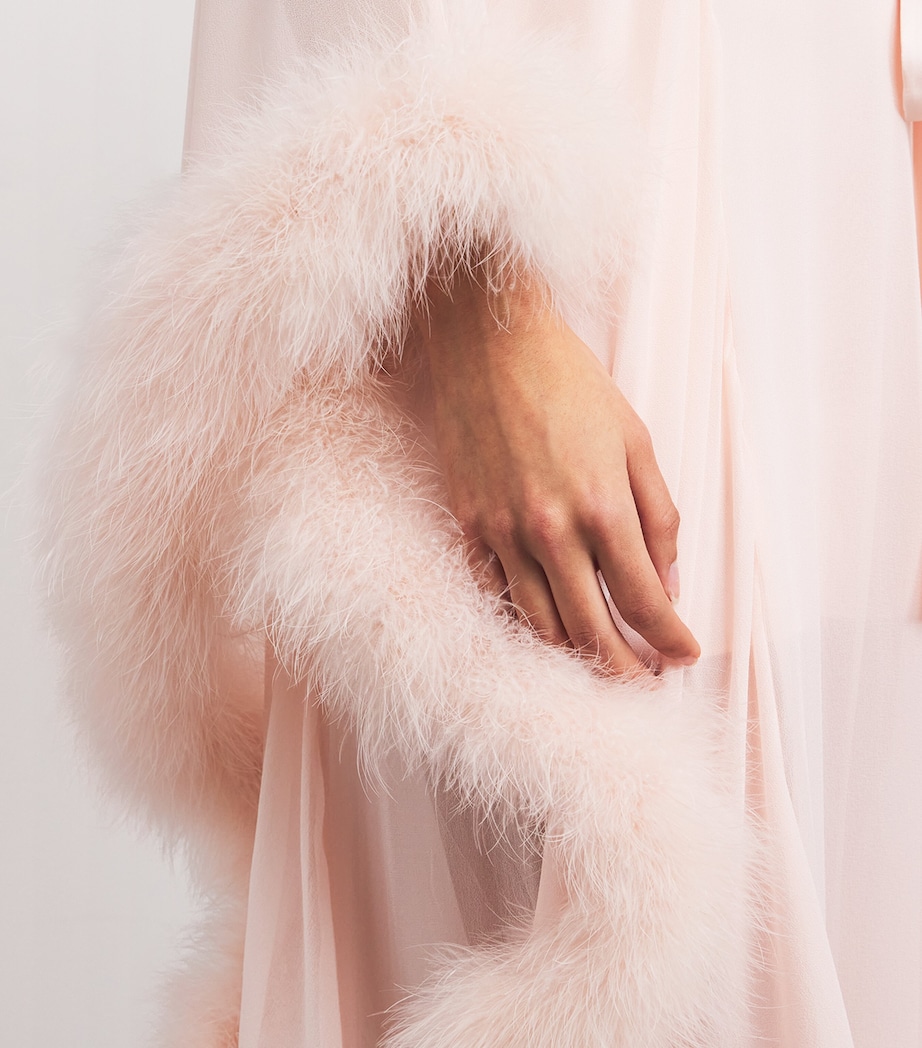 Silk-Ostrich Feather Taylor Long Robe PERFUME PINK Image 6