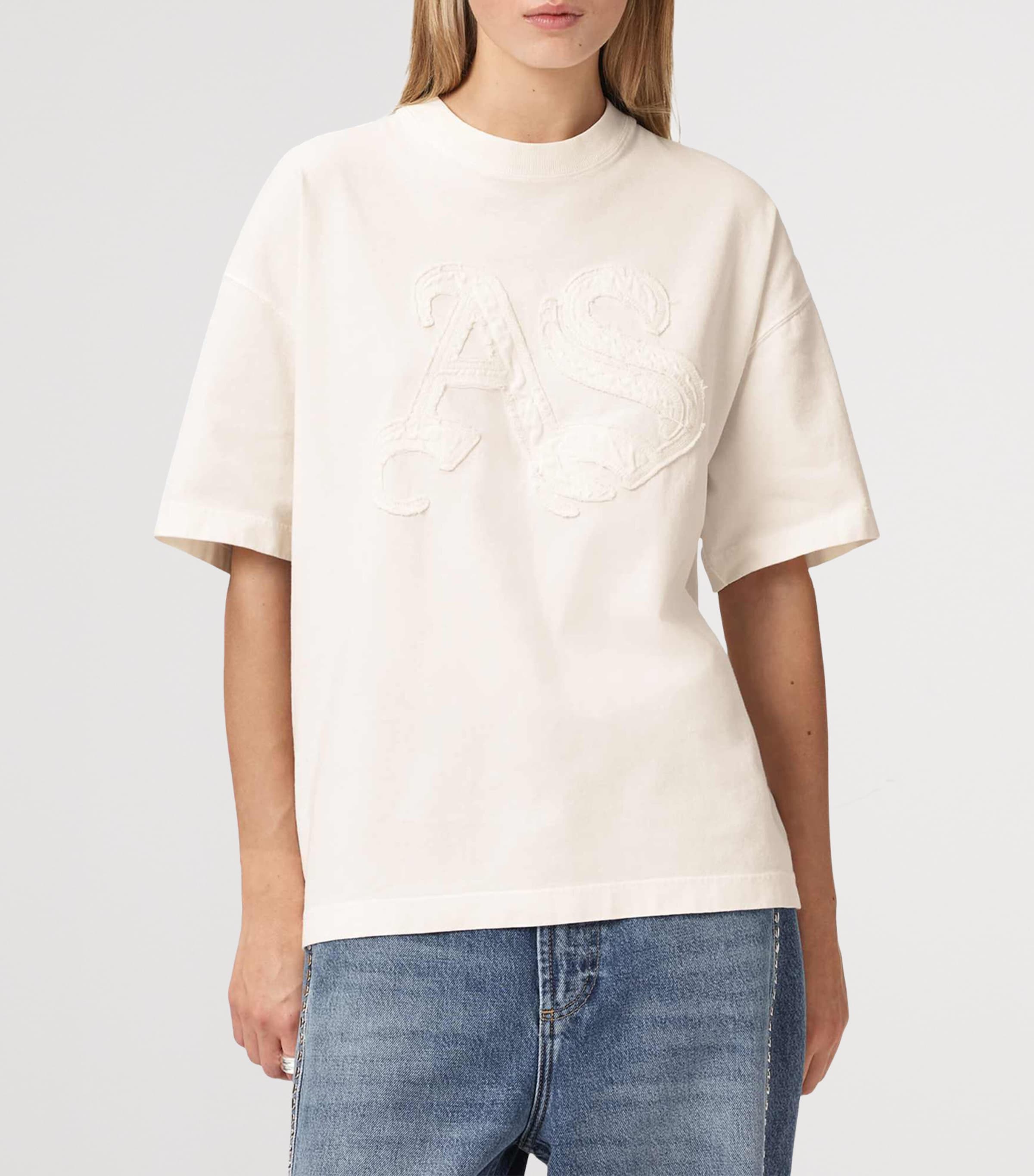 AllSaints Womens Organic Cotton Insignia Etta T-Shirt Mallow White Image 3