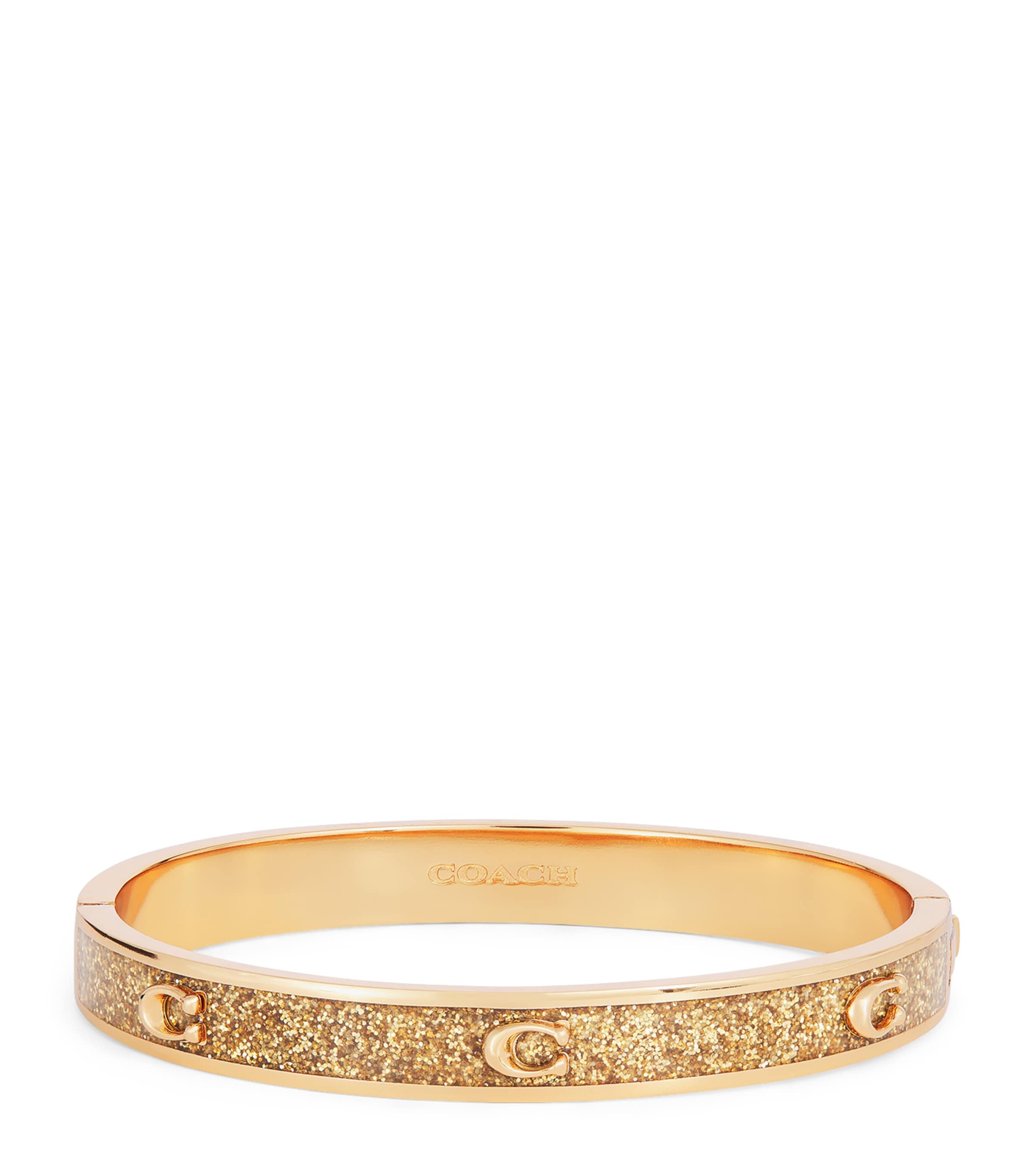 Coach Enamel Single Monogram Hinge Bangle In Gold