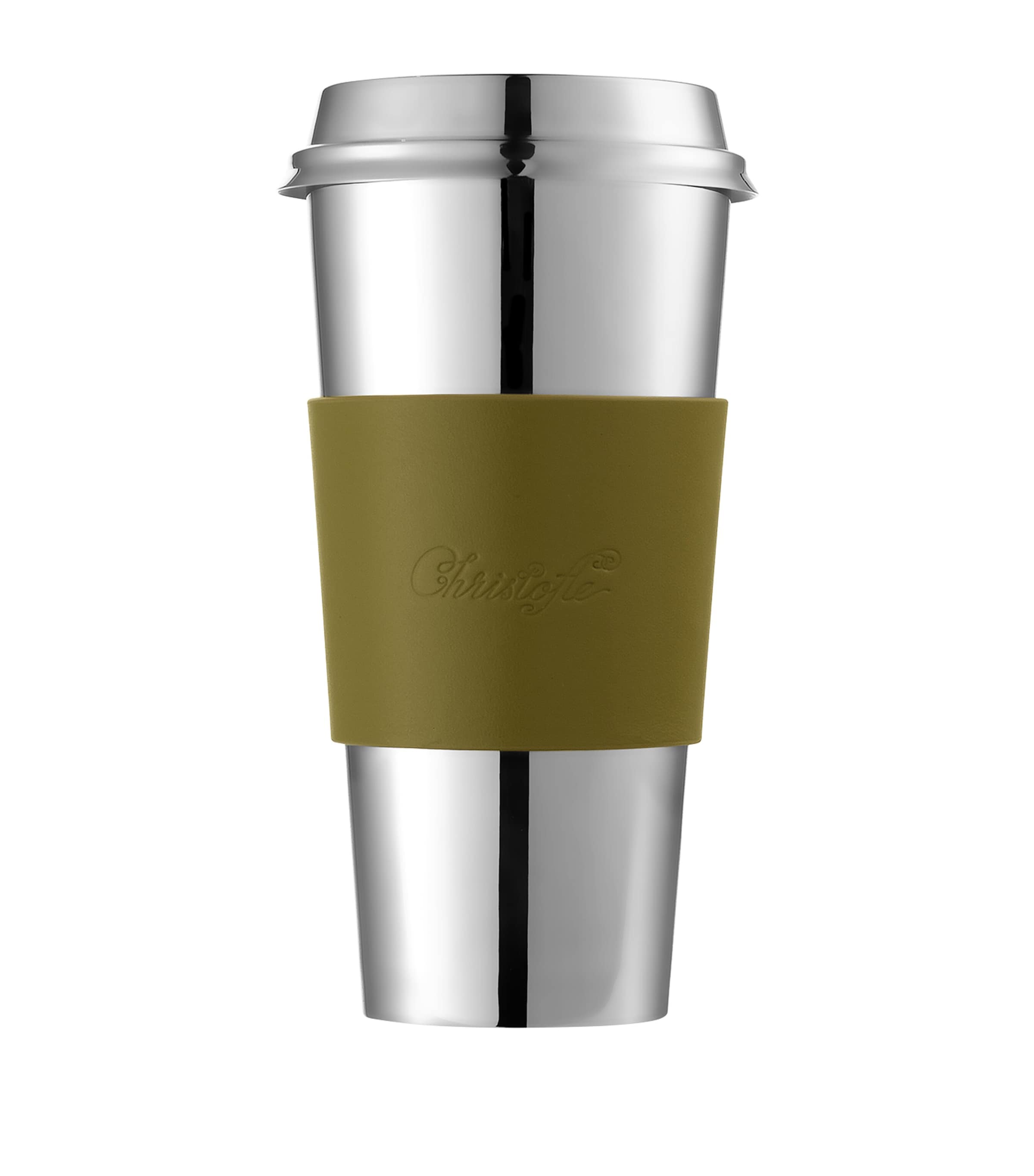 Christofle Stainless Steel and Leather Objets Miroir Travel Cup (450ml) | Kitchenware | Kitchen Storage | Water Bottles & Travel Mugs | Designers | Christofle
