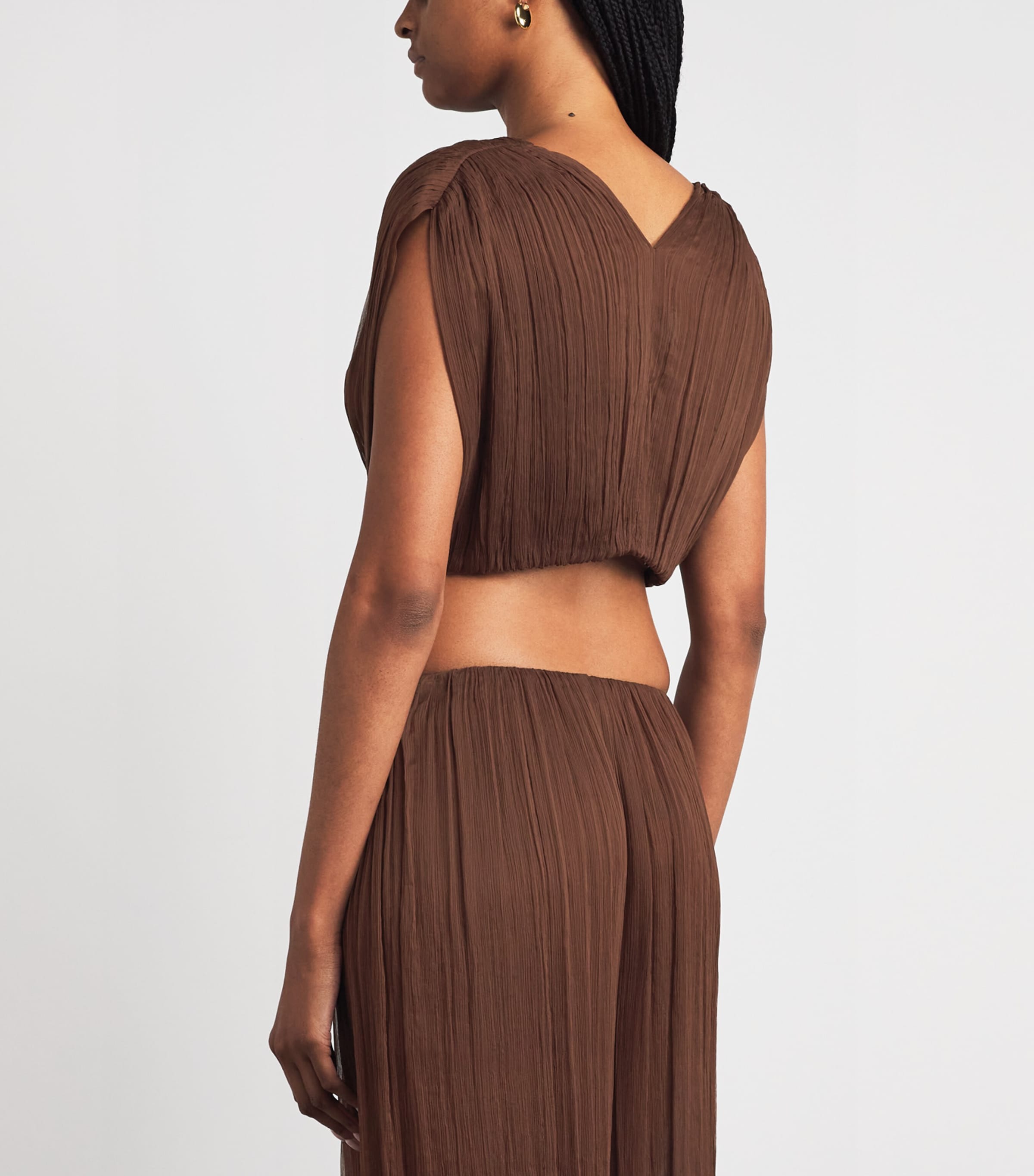 Moré Noir Womens Silk Chiffon Izzi Crop Top Bitter Chocolate Image 5