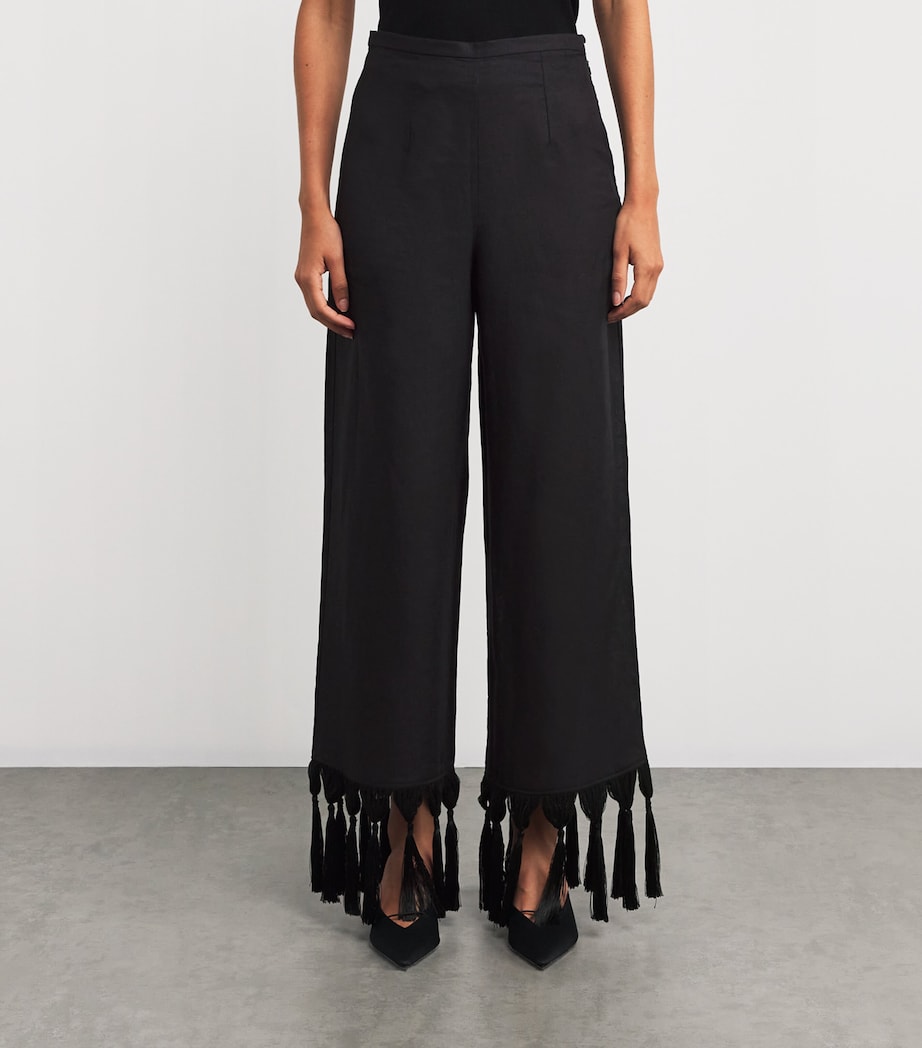 Linen Fringe-Trim Marlino Trousers BLACK Image 3